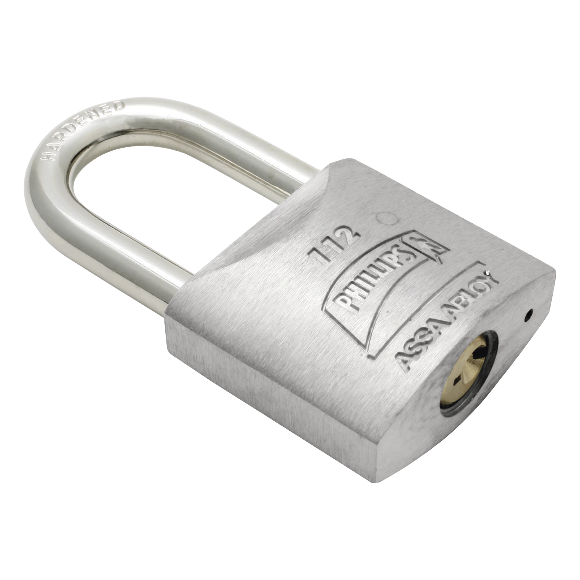 Candado Metálico de Gancho Corto / Acero Cementado Niquelado / Llave PH-32 / 4 Pernos de Combinación / Anti-Palanca / Barreno para Agua — PHILLIPS-ASSA ABLOY · SKU MX122