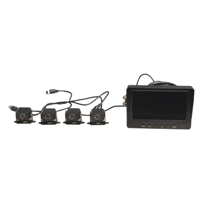 Sistema de Monitoreo Vehicular / 4 Cámaras 1080p / Pantalla LCD 7" / IP68 / Grabación Automática / Micro SD 512 GB / Cambio a Reversa