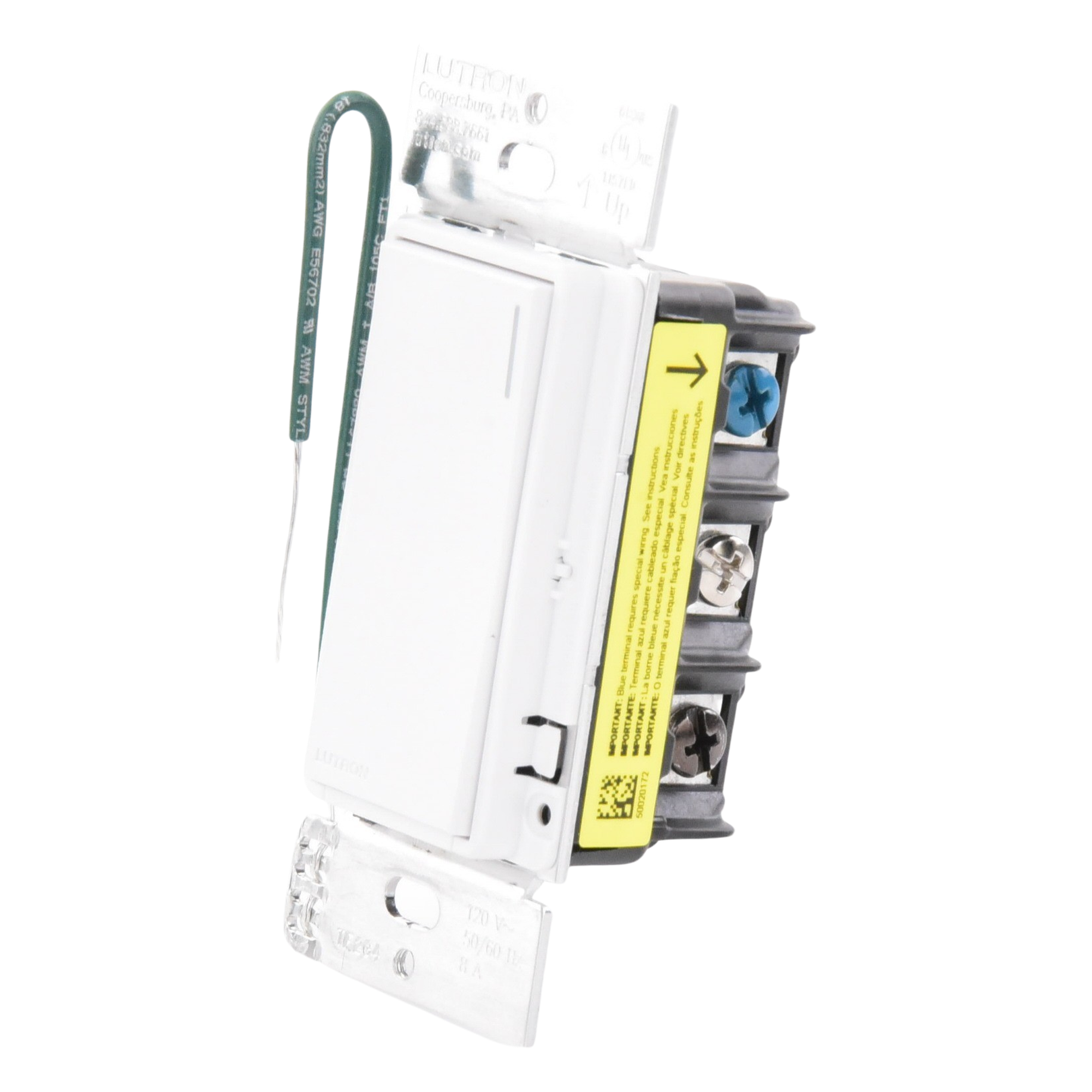 Interruptor Táctil On/Off / 8 A Iluminación / 5.8 A (¼ HP) Motor / Control RadioRA 3 / Cable Neutro Requerido / Acabado Satinado Nieve — LUTRON RADIORA 3 · SKU RRST8ANSSW