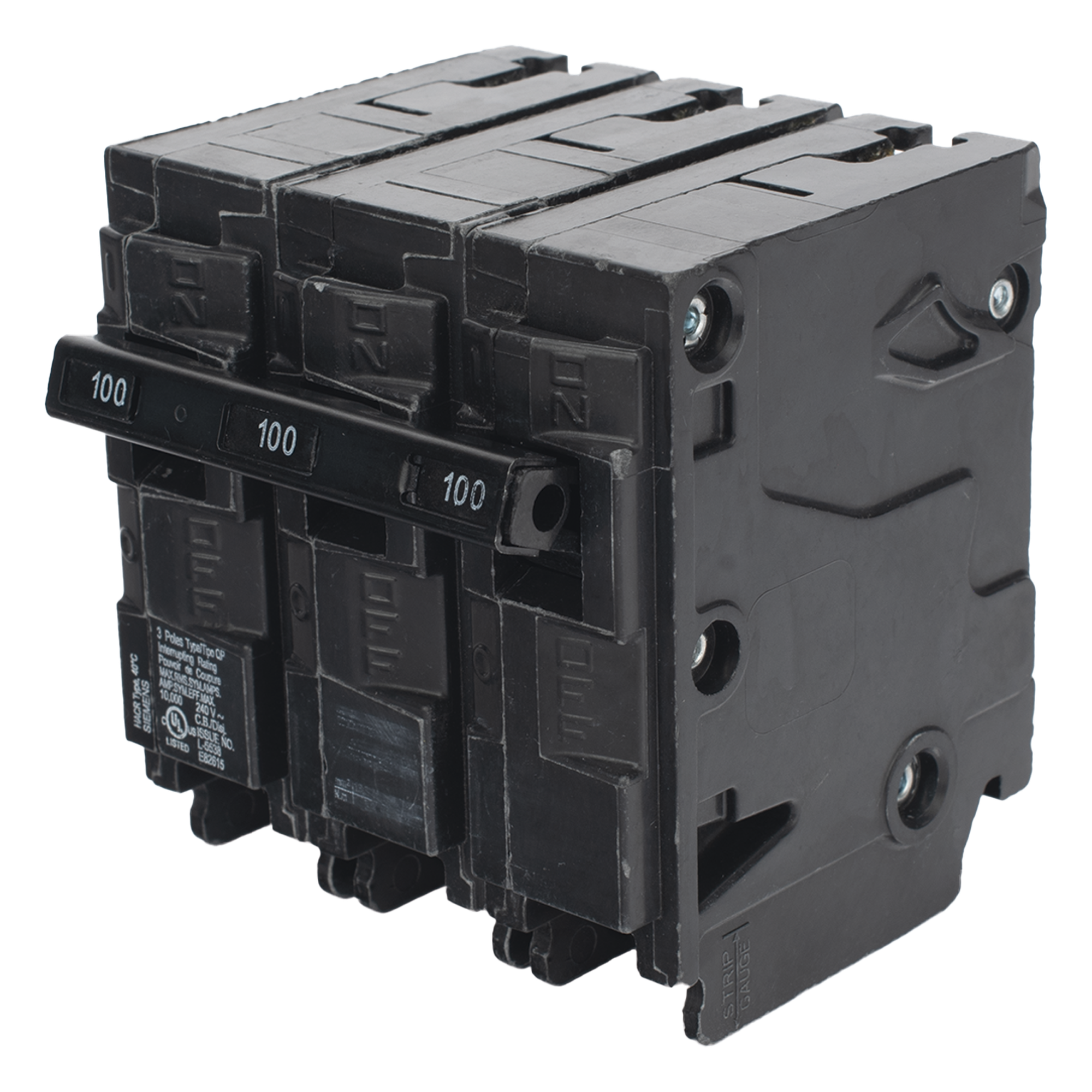 Interruptor Automático Enchufable / 3 Polos / 100 A / 240 VCA / 10 kAIC / UL 489 / 3" x 2" x 3" (7.6 x 5.1 x 7.6 cm) — SIEMENS · SKU Q3100