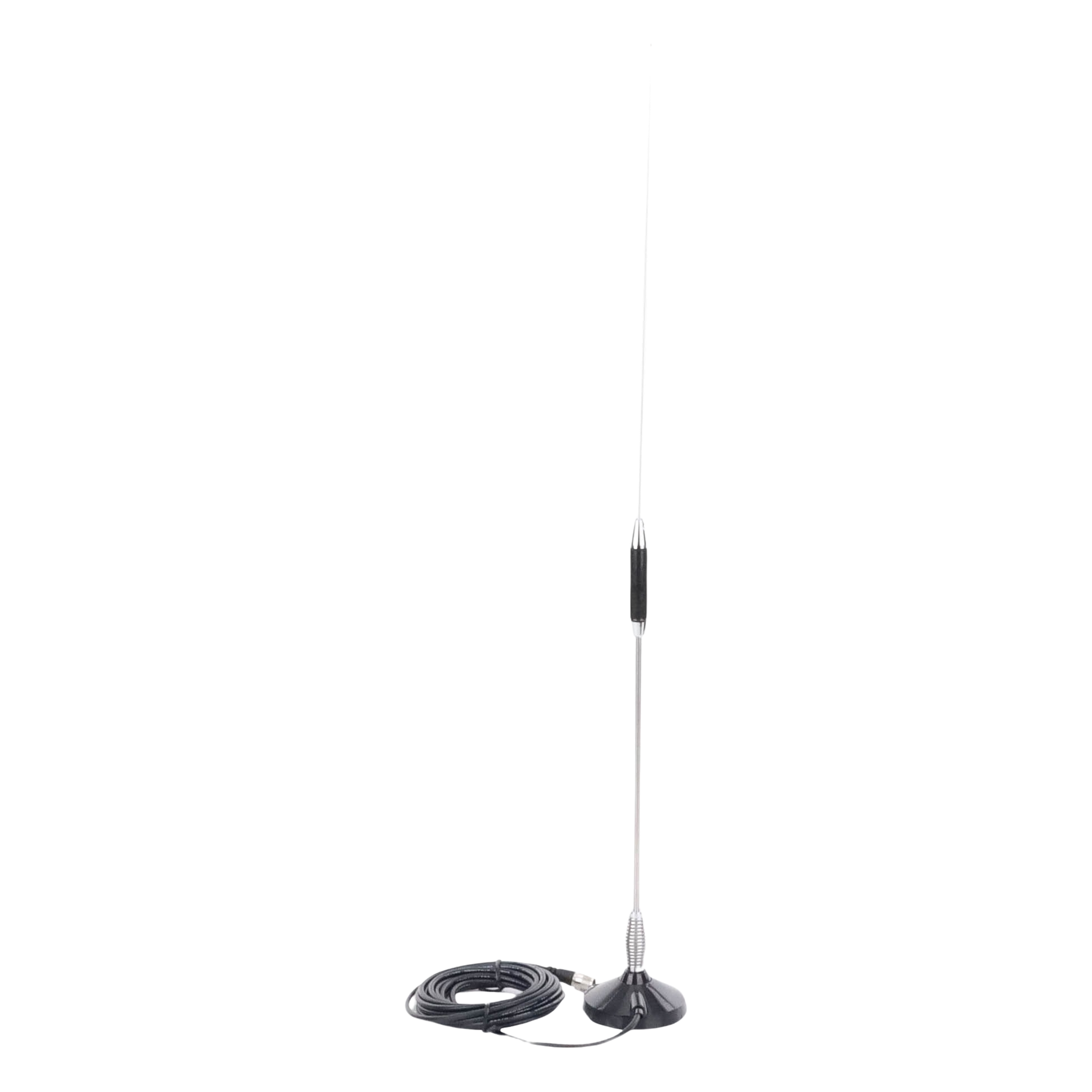 Antena Móvil CB / Banda Civil 26.960 - 27.400 MHz / Acero Inoxidable / Base Magnética / Cable RG58 5 m / 61 cm (24 in)