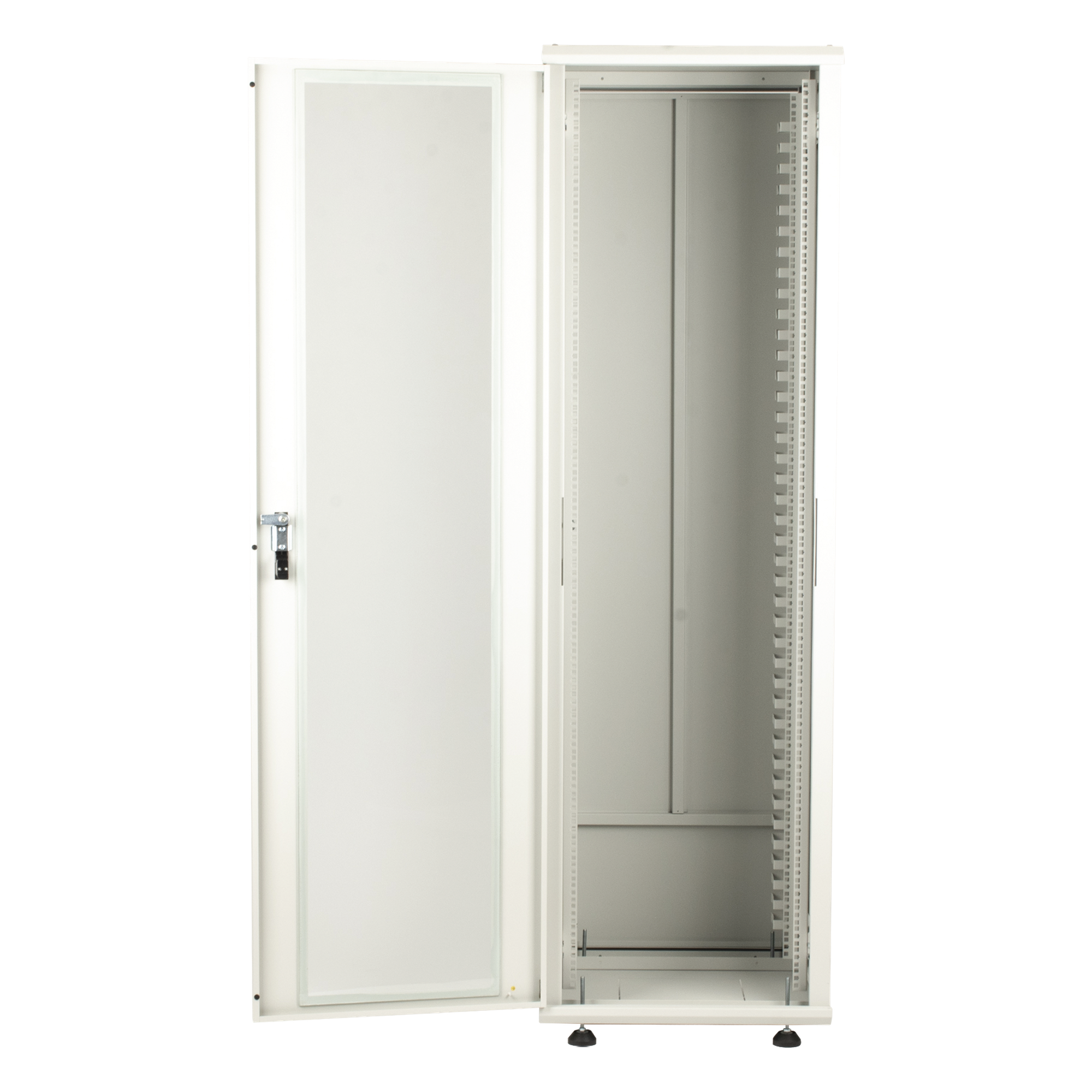 Gabinete Rack de Piso / 42 Unidades / 19 Pulgadas / Carga 1000 kg / Puerta Cristal Templado / Ventilación Superior
