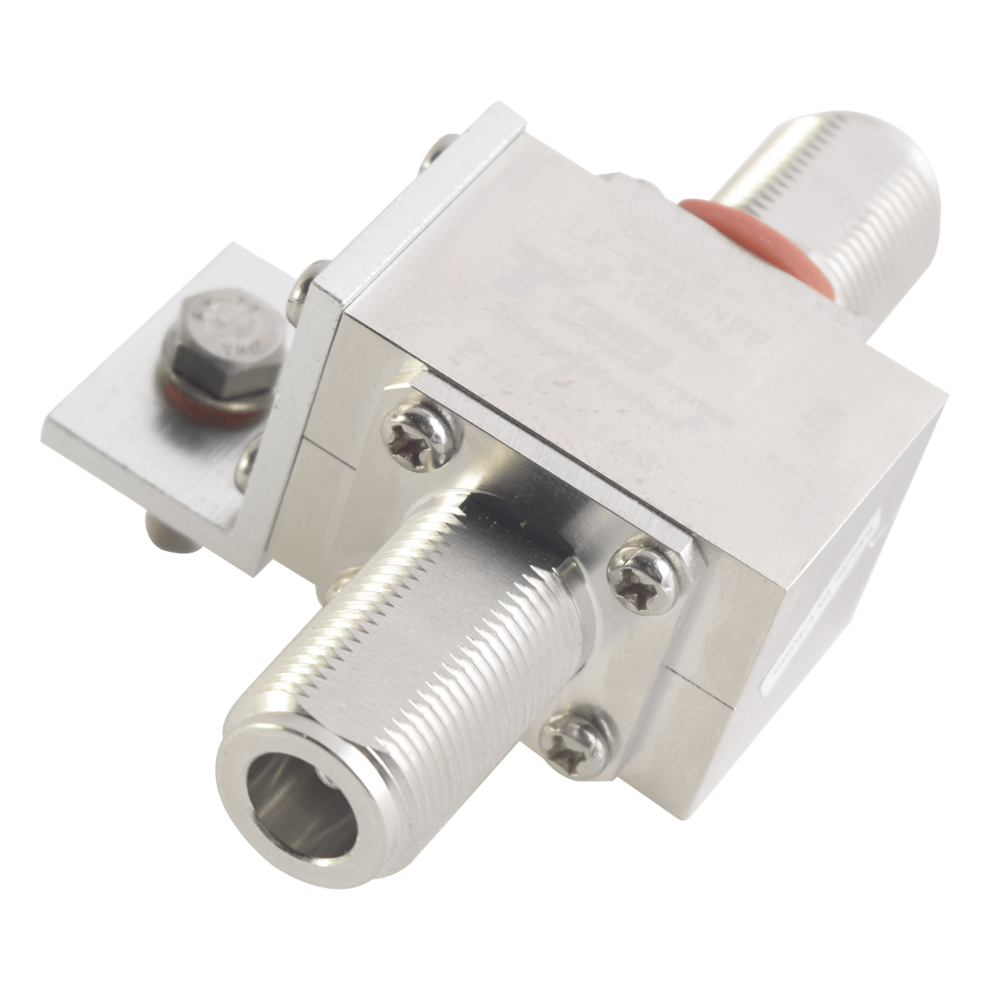 Protector Coaxial / Rango 20-1000 MHz / Potencia 375 W VHF / Conectores N-Hembra / Montaje de Tierra Universal — Times Microwave · SKU LP-BTR-NFF
