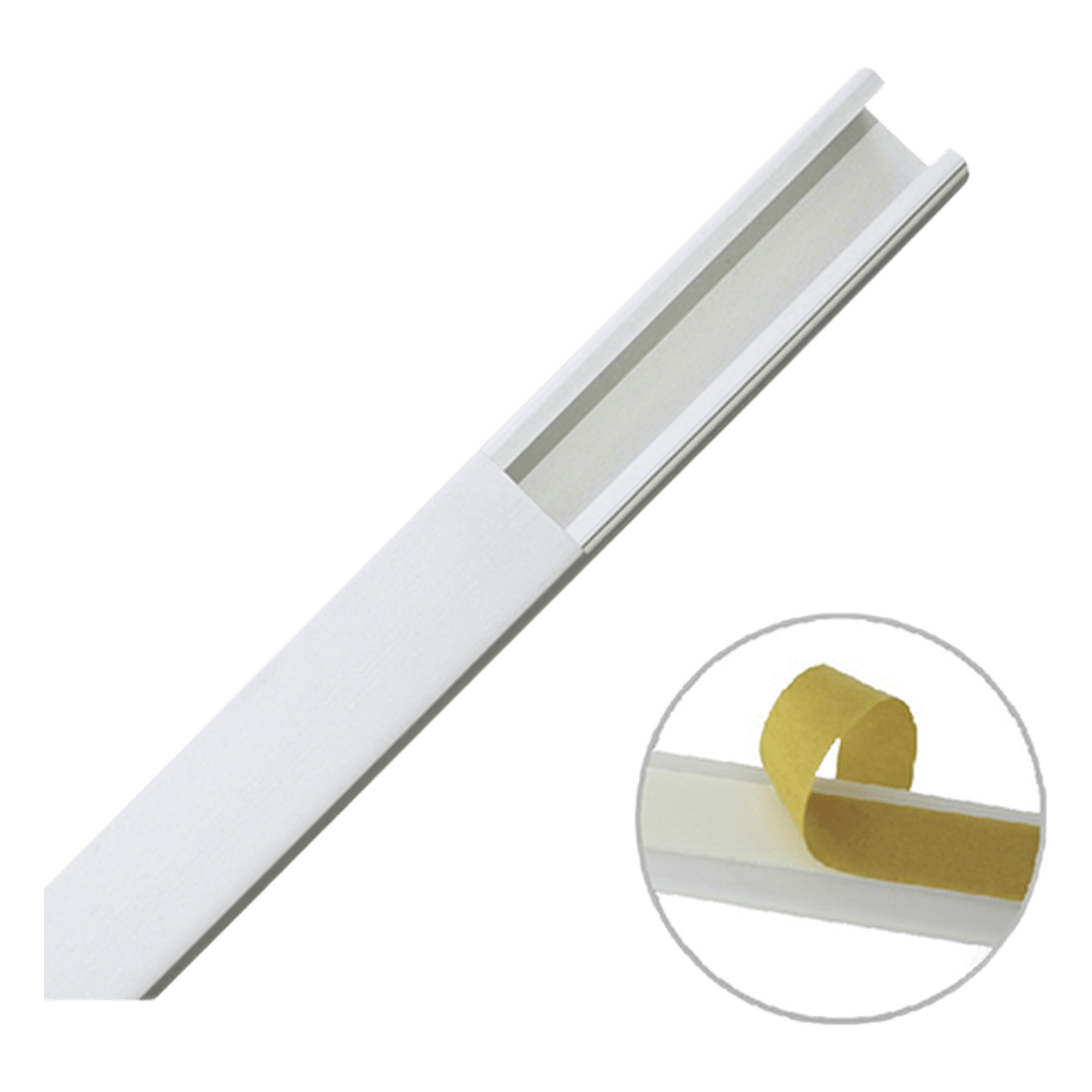 Canaleta PVC / 20 x 17 mm / Una Vía / 6 Pies (1.83 m) / Autoextinguible / Cinta Adhesiva / Blanco — THORSMAN · SKU TMK-1720-CC
