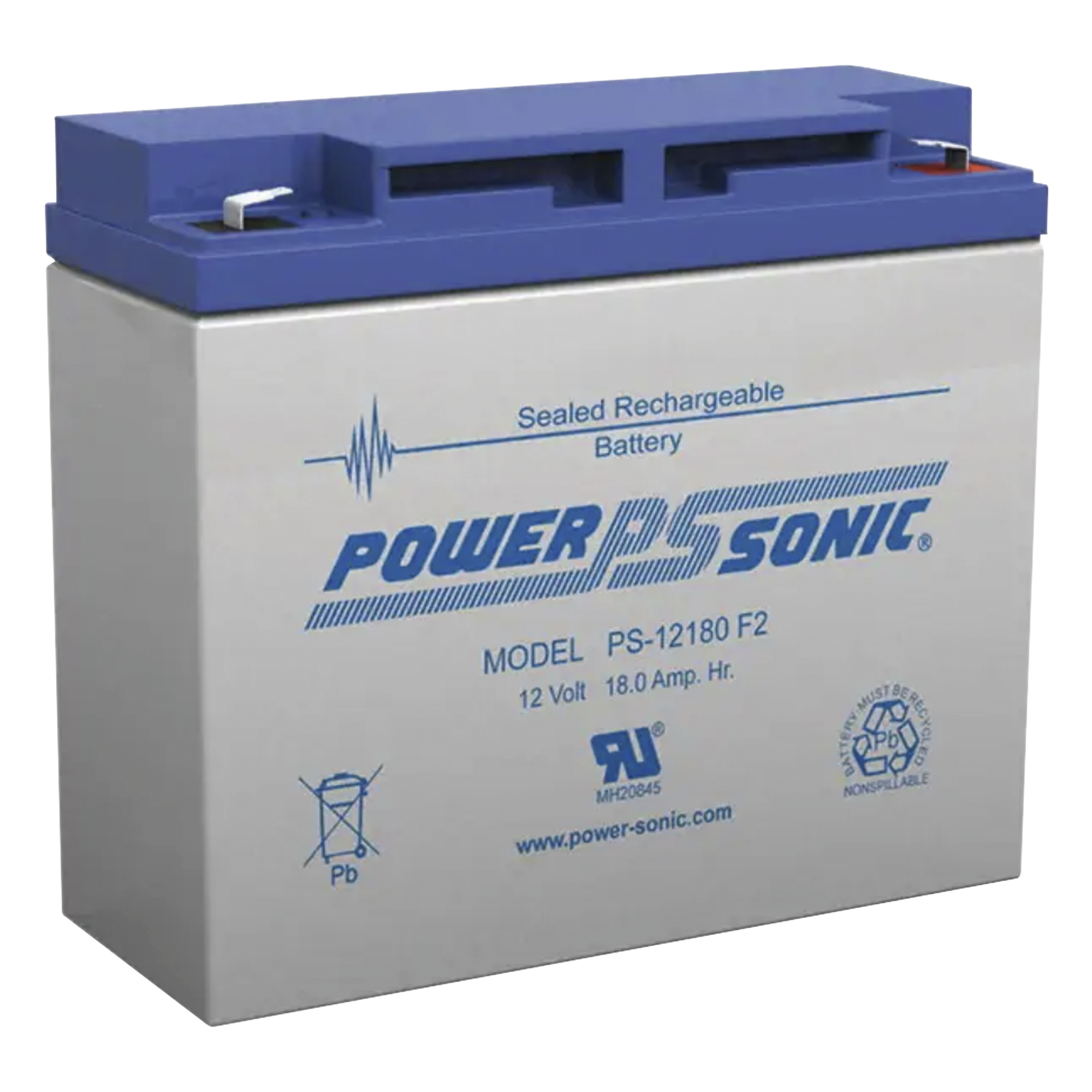 Batería de Respaldo AGM/VRLA / 12V / 18 Ah / Terminales F2 / Vida Útil 5 Años / Libre de Mantenimiento — POWER SONIC · SKU PS-12180-F2