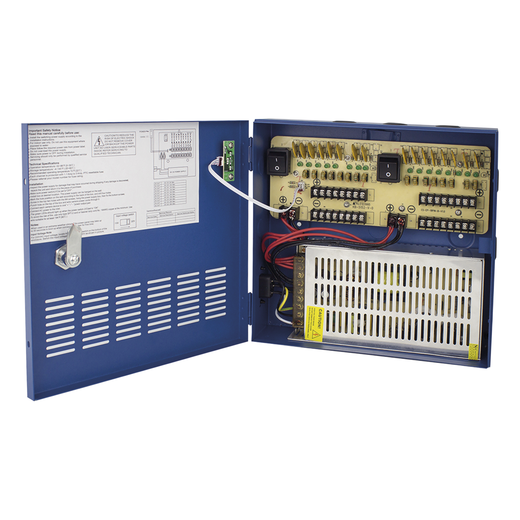 Fuente de poder profesional HEAVY DUTY de 11 - 15 Vcc @ 20 Amper, para 16 cámaras, con voltaje de entrada de: 110-220 Vca — EPCOM POWERLINE · SKU XP16DC204K