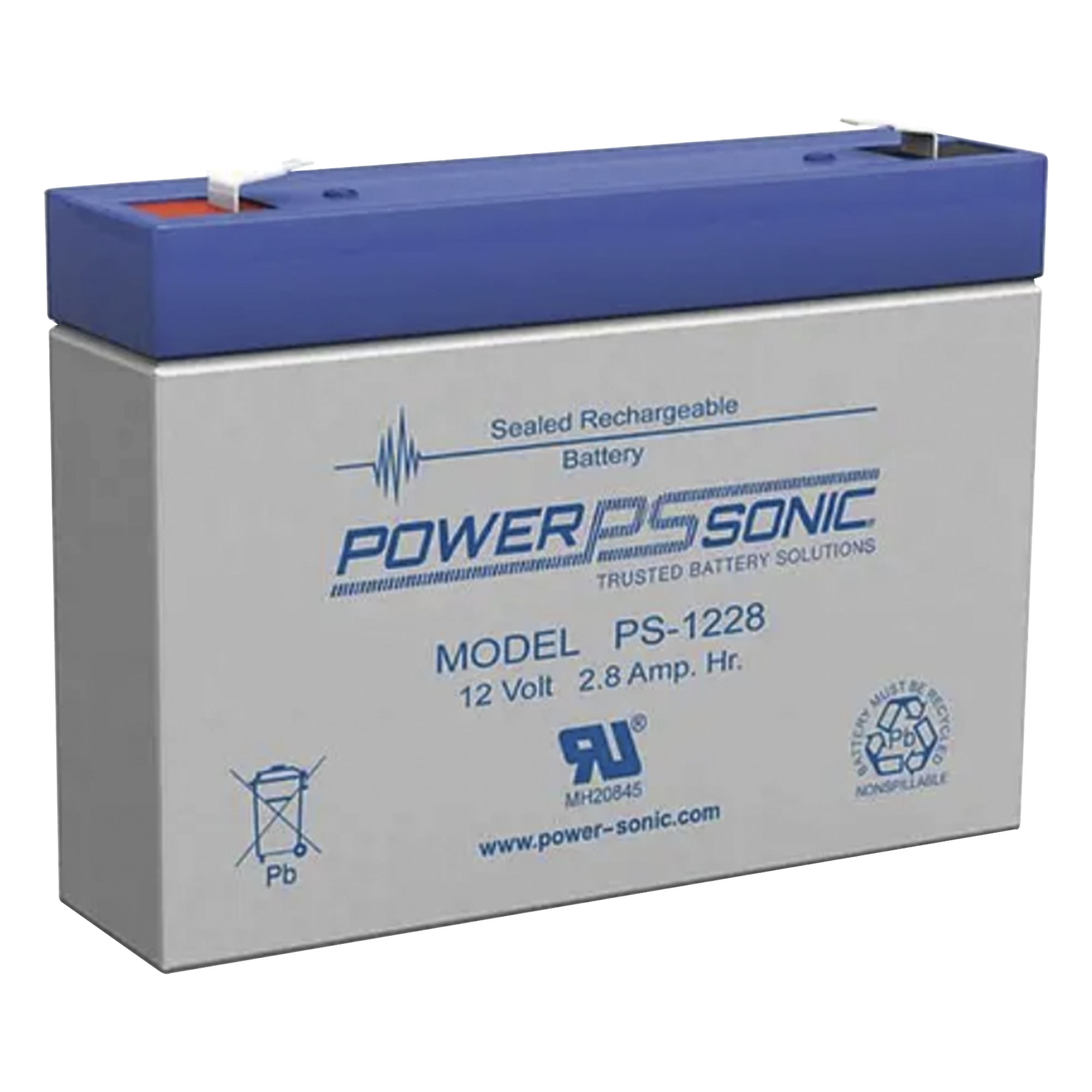 Batería de Respaldo AGM/VRLA / 12V / 2.8 Ah / Terminales F1 / 5 Años Vida Útil / UL Reconocida — POWER SONIC · SKU PS-1228-F1