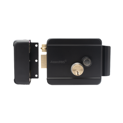 Cerradura Eléctrica con Botón de Salida / Incluye Llave  / Exterior / Izquierda / Color Negro
