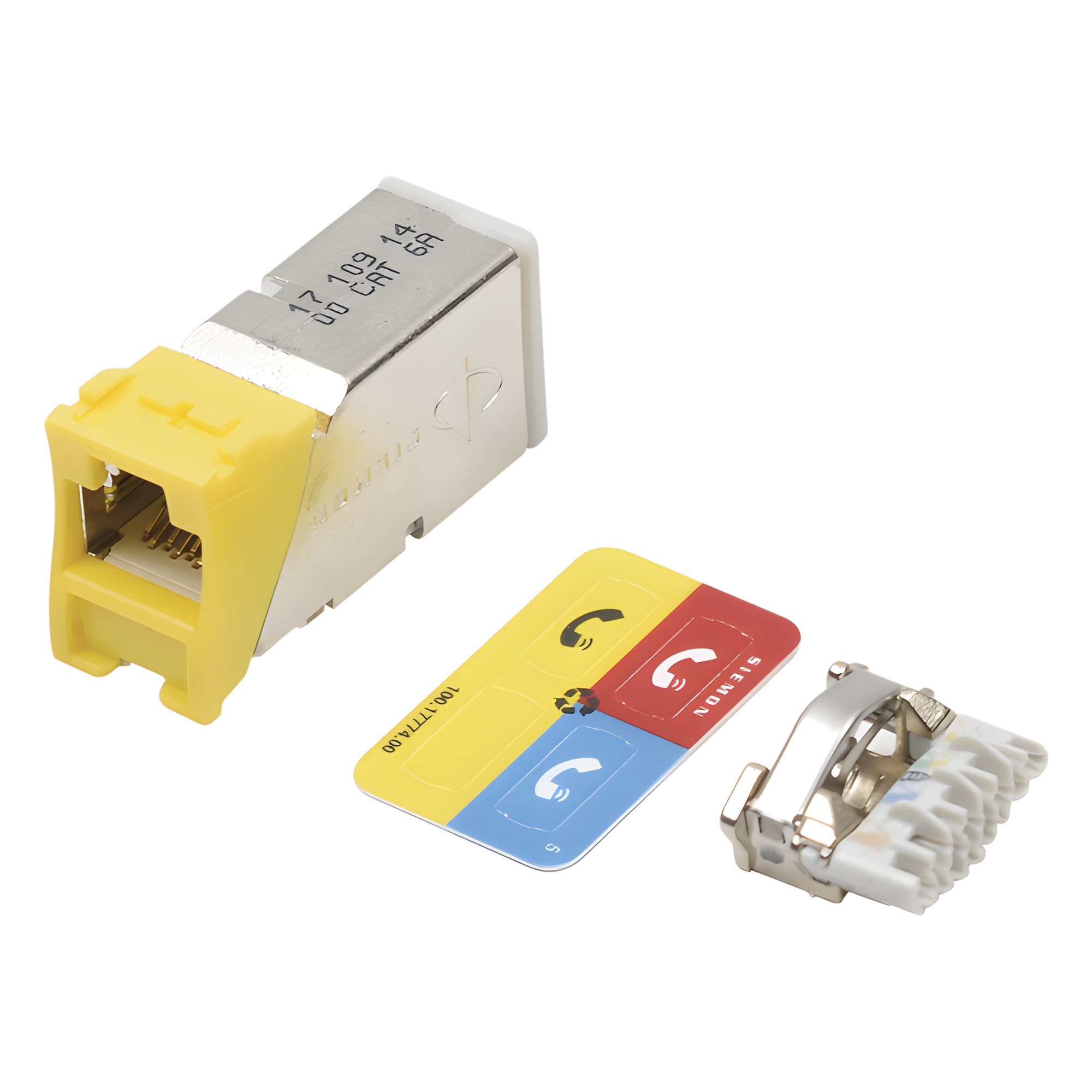 Jack Cat6A / Blindado / Montaje Híbrido Plano y Angulado / Terminación Guiada / Quick-Ground / Amarillo — SIEMON · SKU Z6A-S05