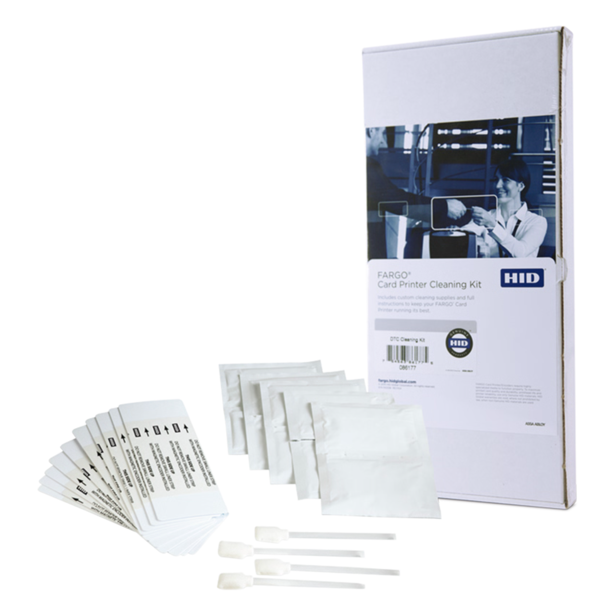 Kit de Limpieza / 4 Bastoncillos / 10 Tarjetas / 10 Almohadillas / 3 Tarjetas con Alcohol / HDP5000 y HDP5000e — HID · SKU 096200