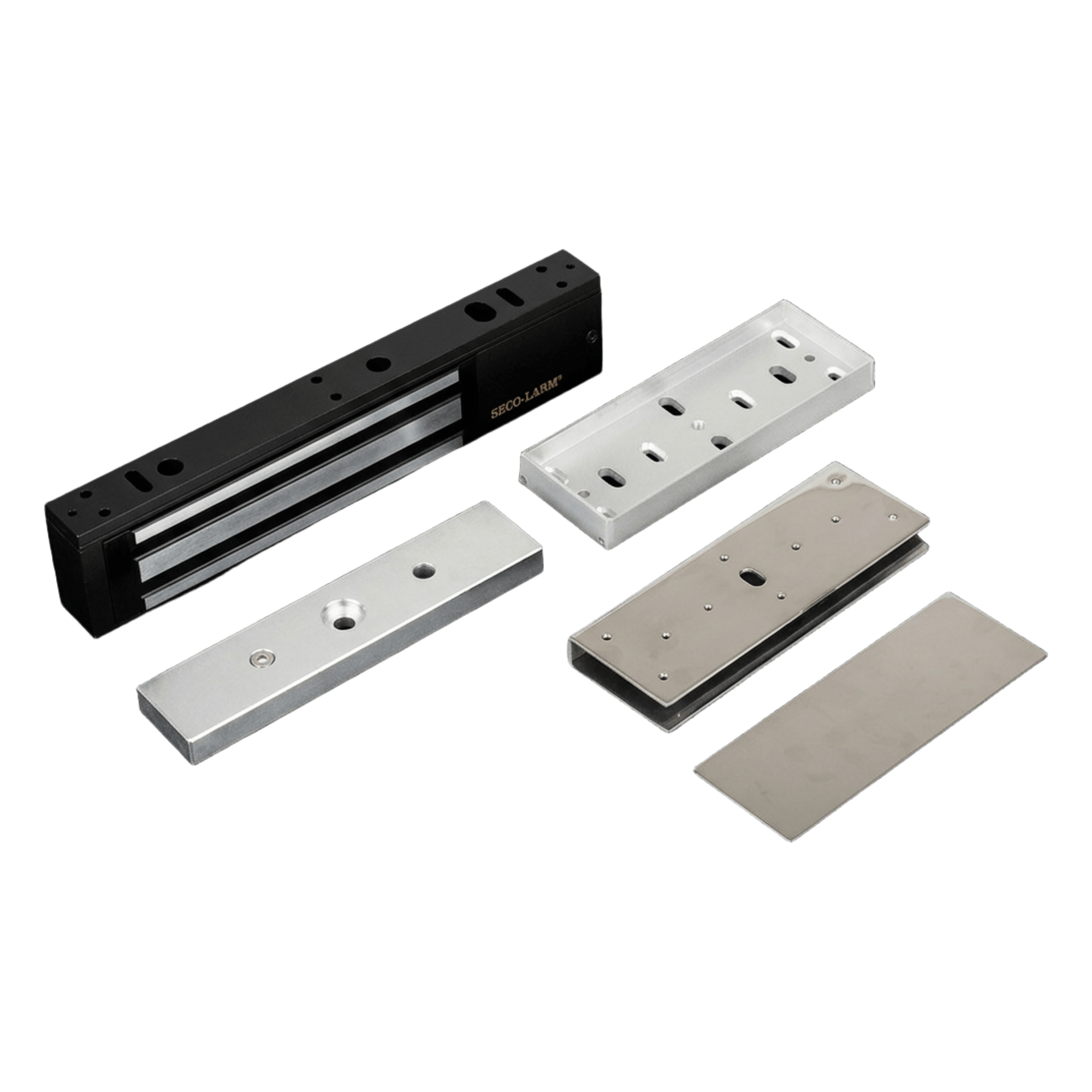 Kit de Control de Acceso / Chapa Magnética 600 lbs (272 kg) / Montaje en U para Puerta de Cristal / Uso Interior / UL / Aluminio Anodizado — ENFORCER SECOLARM · SKU E941SB600PQ/KITU