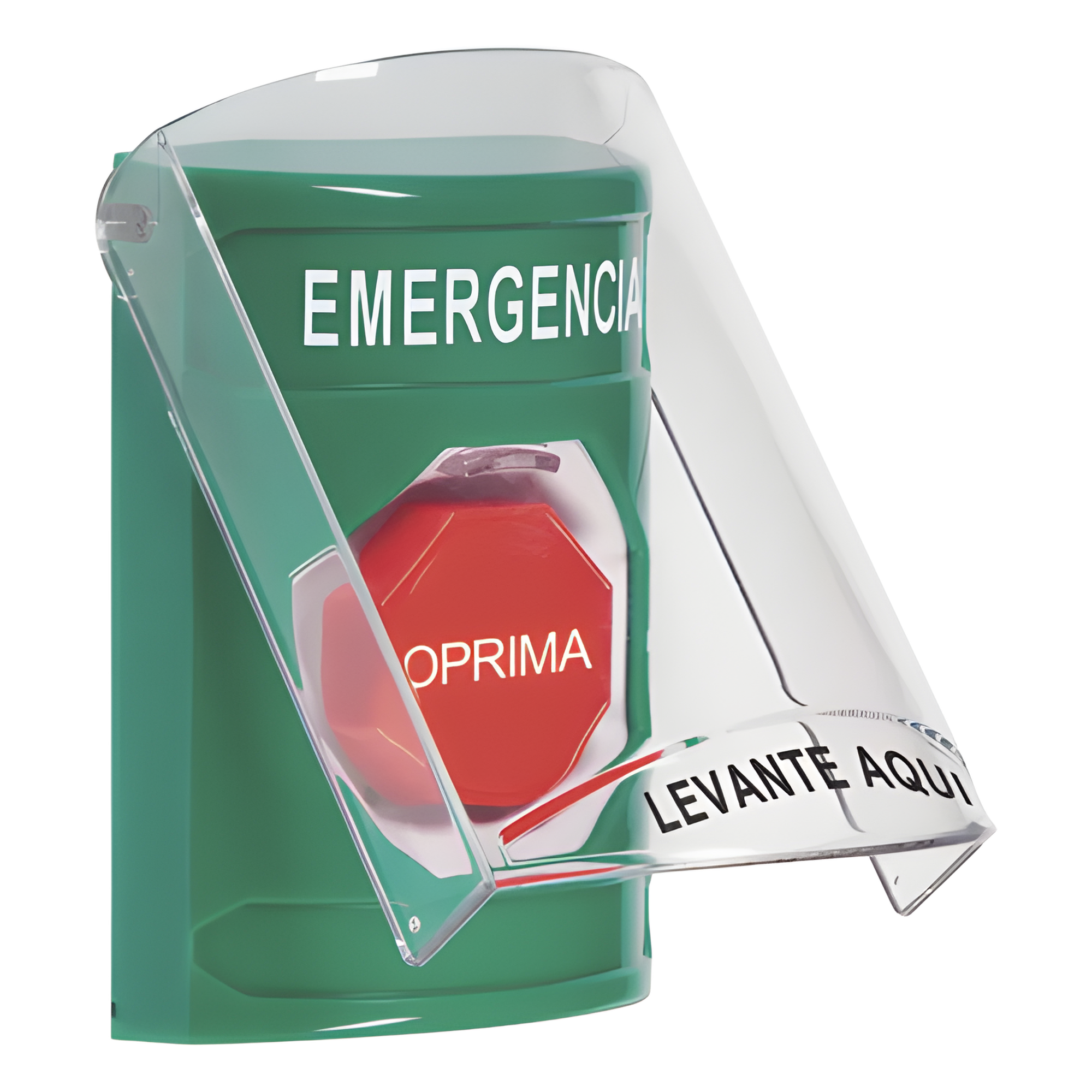 Botón de Emergencia de Superficie / Tapa de Policarbonato / Bocina Pre Alarma / 2 Relés C 10 A / Texto en Español / Solo Interior — STI · SKU SS21A2EM-ES