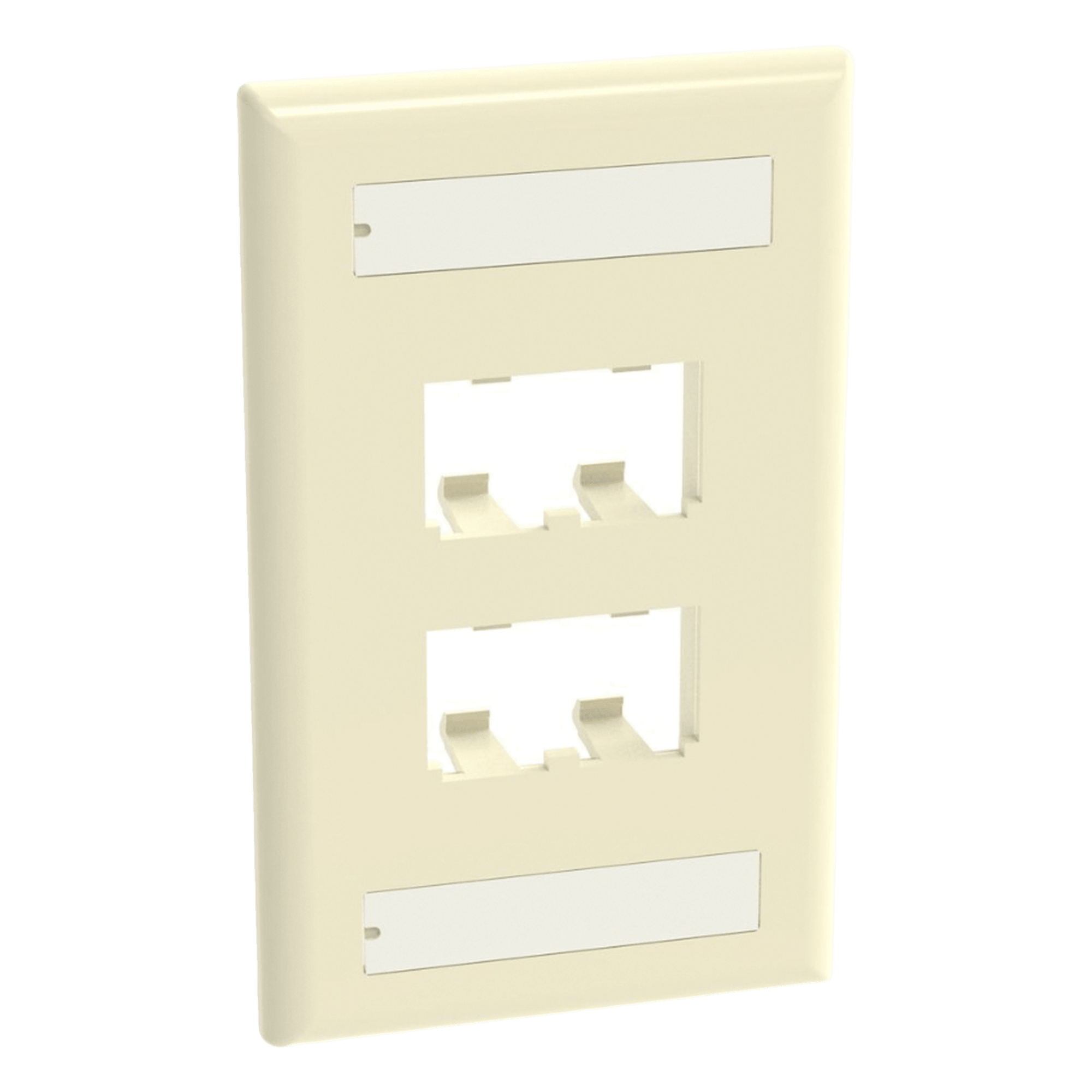 Placa de Pared Vertical / 4 Puertos Mini-Com / Diseño Plano / Con Espacios para Etiquetas / 2.75 x 4.5 in / ABS Marfil — PANDUIT · SKU CFPL4EIY