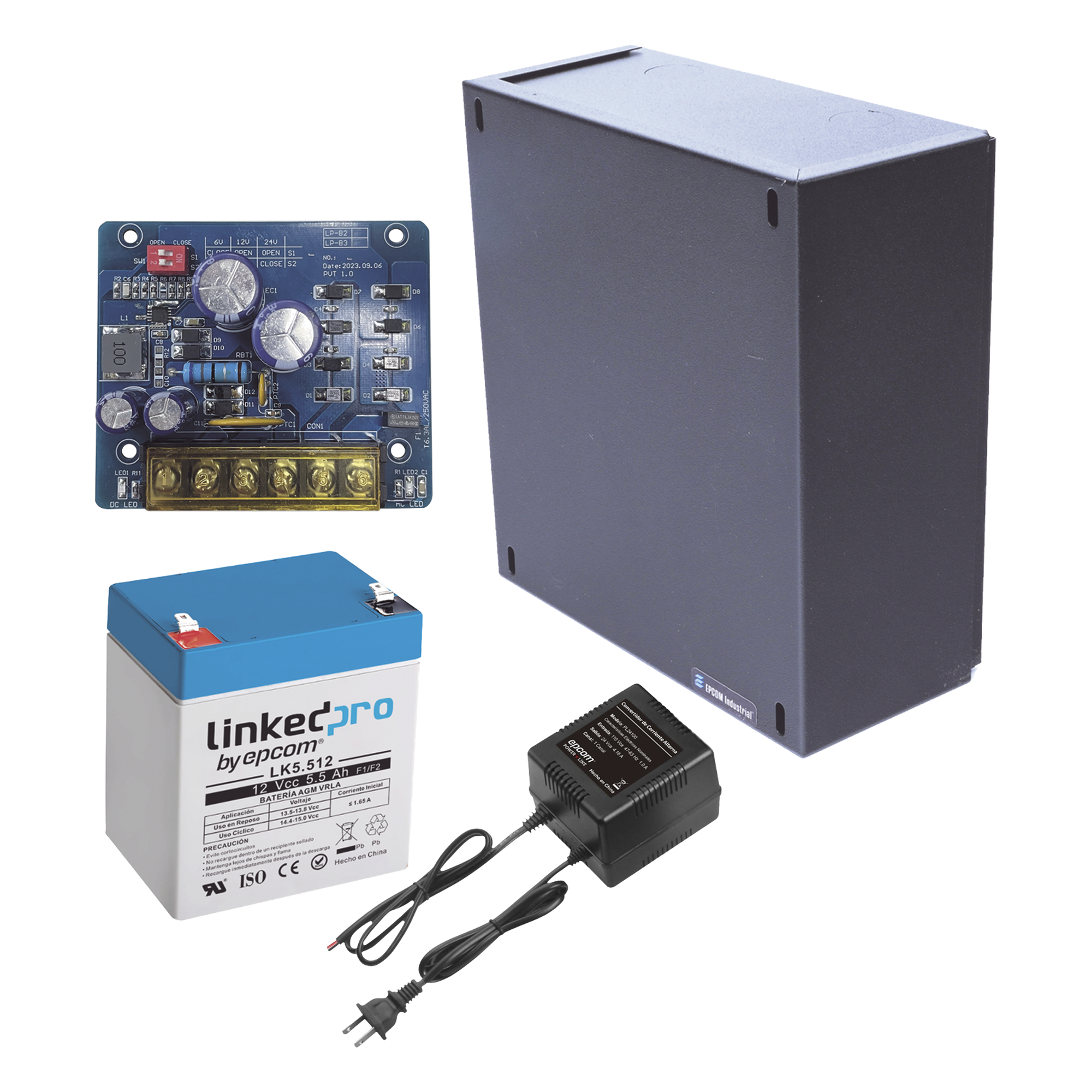 Kit Fuente de Poder con Batería de Respaldo / 12 Vcc / 1.5 A / 4.5 Ah / Gabinete Interior 221 x 191 x 83 mm (8.7 x 7.5 x 3.3 in) — EPCOM POWERLINE · SKU KIT16B2LK5