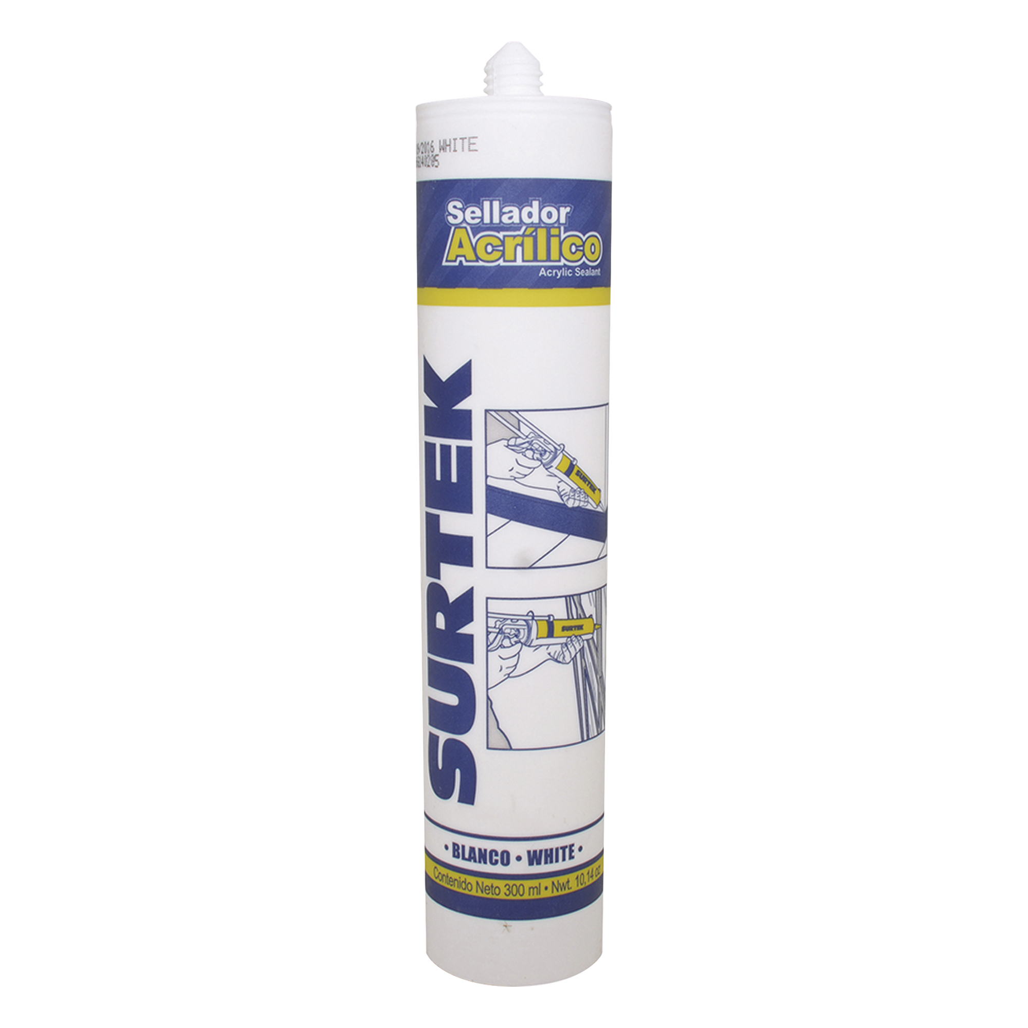 Sellado Acrílico / Color Blanco / Contenido 280 ml / Secado 5 min Película / Lijable y Pintable / Resistencia -40°C a 100°C — SURTEK · SKU SYS-113-505