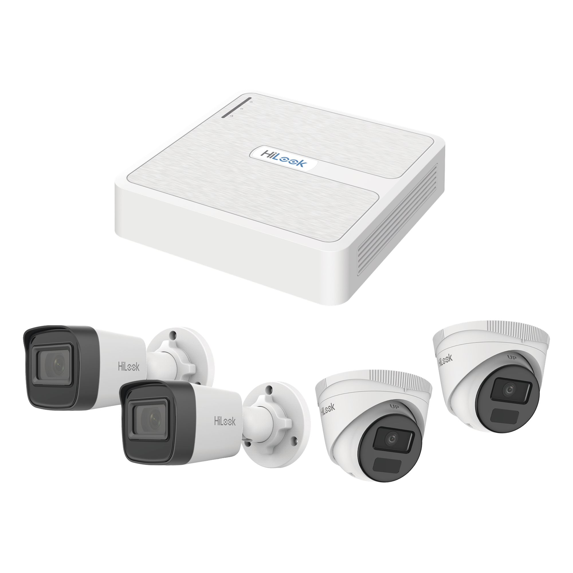 Kit de Videovigilancia IP / 2 Megapixel / NVR 8 Canales con 8 Puertos PoE+ / 4 Cámaras para Exterior / IR 20 m (65.6 ft) / Salidas VGA y HDMI — HiLook by HIKVISION · SKU KIPH2B2D/2MP