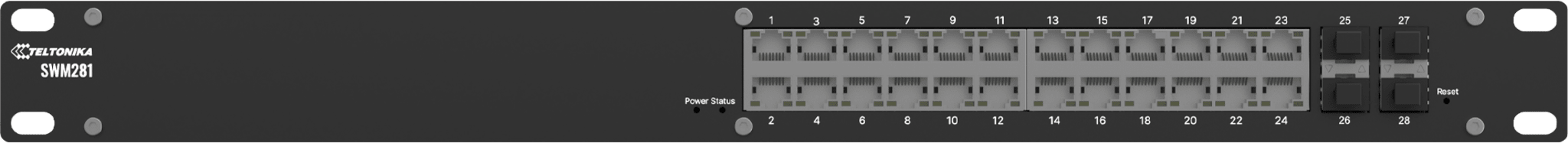 Switch Industrial Administrado / 24 Puertos Gigabit / 4 SFP / 56 Gbps / IP30 / Rack Mount / PROFINET Opcional — TELTONIKA · SKU SWM281
