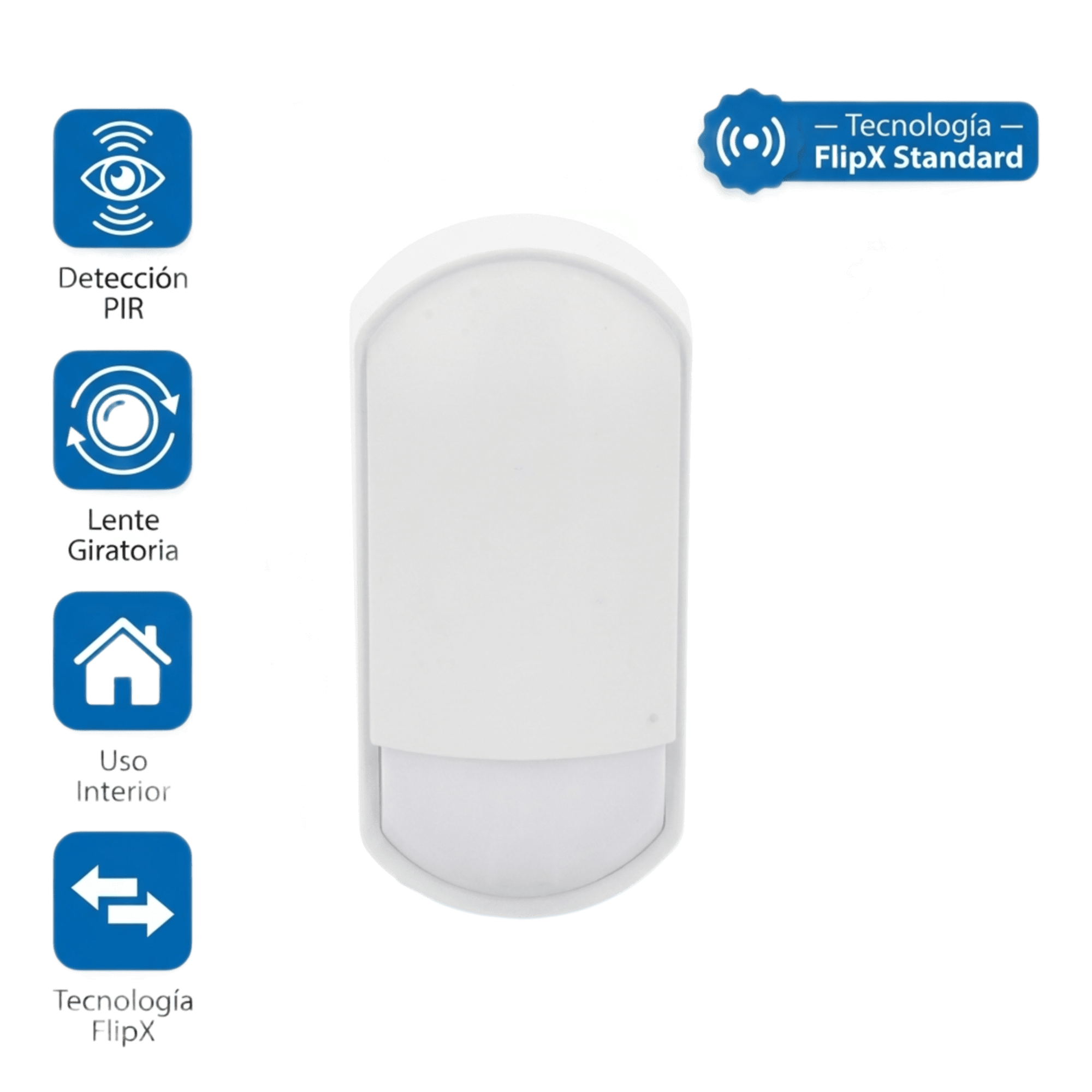 Detector PIR Interior / Lente Giratoria 180° / Doble Patrón 12 m (39.4 ft) Ancho o 18 m (59.1 ft) Estrecho / Tolerancia Mascotas 25 kg / Grado 2 — OPTEX · SKU FLX-S-ST