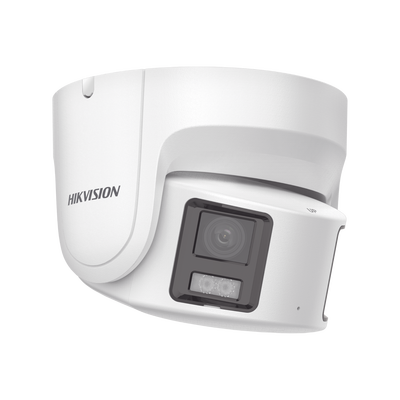 [PROTECCIÓN ACTIVA] Turret IP Panorámica 8 Megapíxel / 2 Lentes 4 mm (180°) / Imagen a Color 24/7 (ColorVu) / PoE / WDR 130° / IP67 / ACUSENSE / Luz Estroboscópica y Alarma Audible / 30 mts Luz Blanca / Micro SD