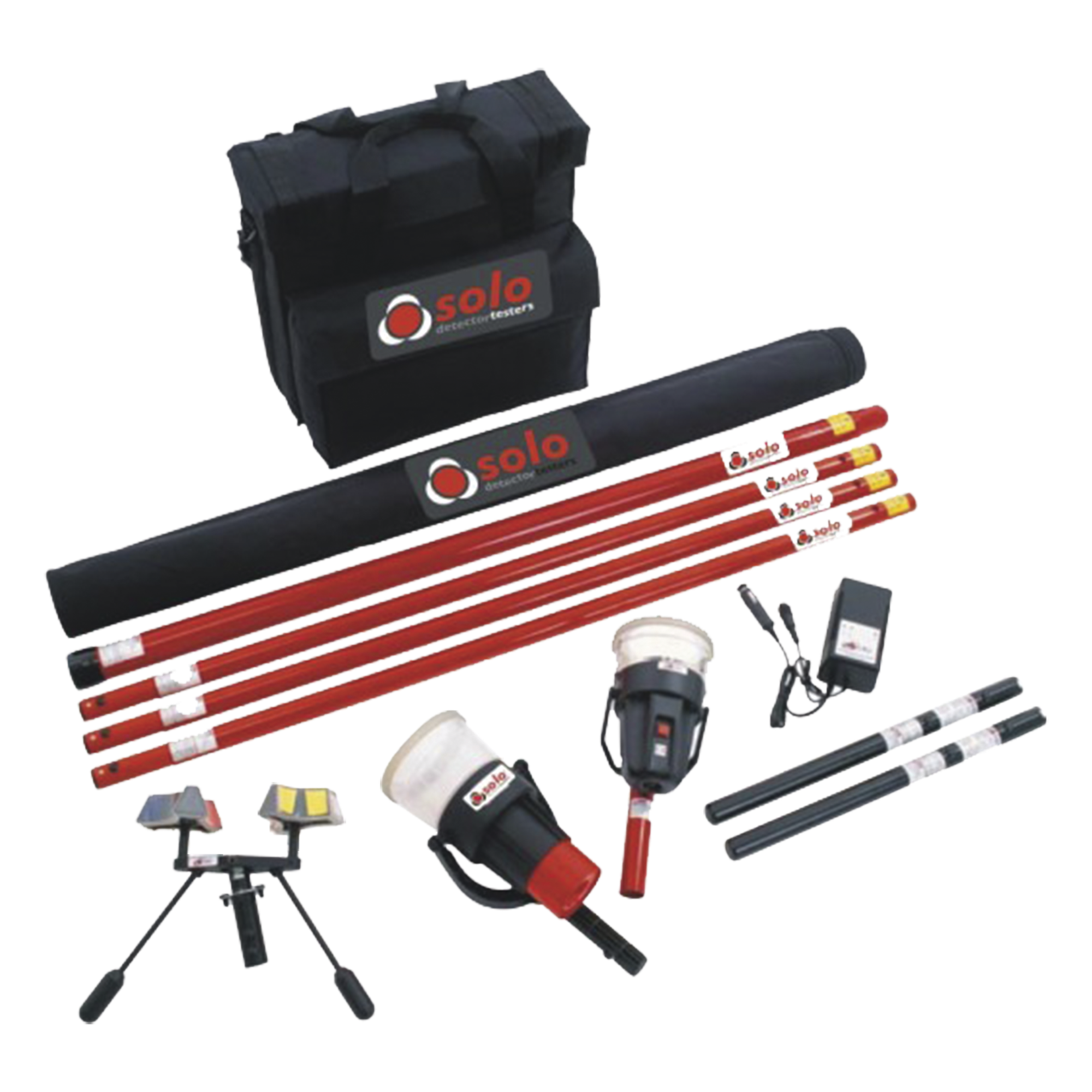 Kit de Prueba para Detectores Térmicos y de Humo / Pértiga Telescópica 6 m (19.7 ft) / Extensión 1.2 m (3.9 ft) / Dispensador de Prueba / Herramienta de Remoción / Baterías Tipo Bastón / Maleta Profesional — SDI · SKU SOLO-823-KIT