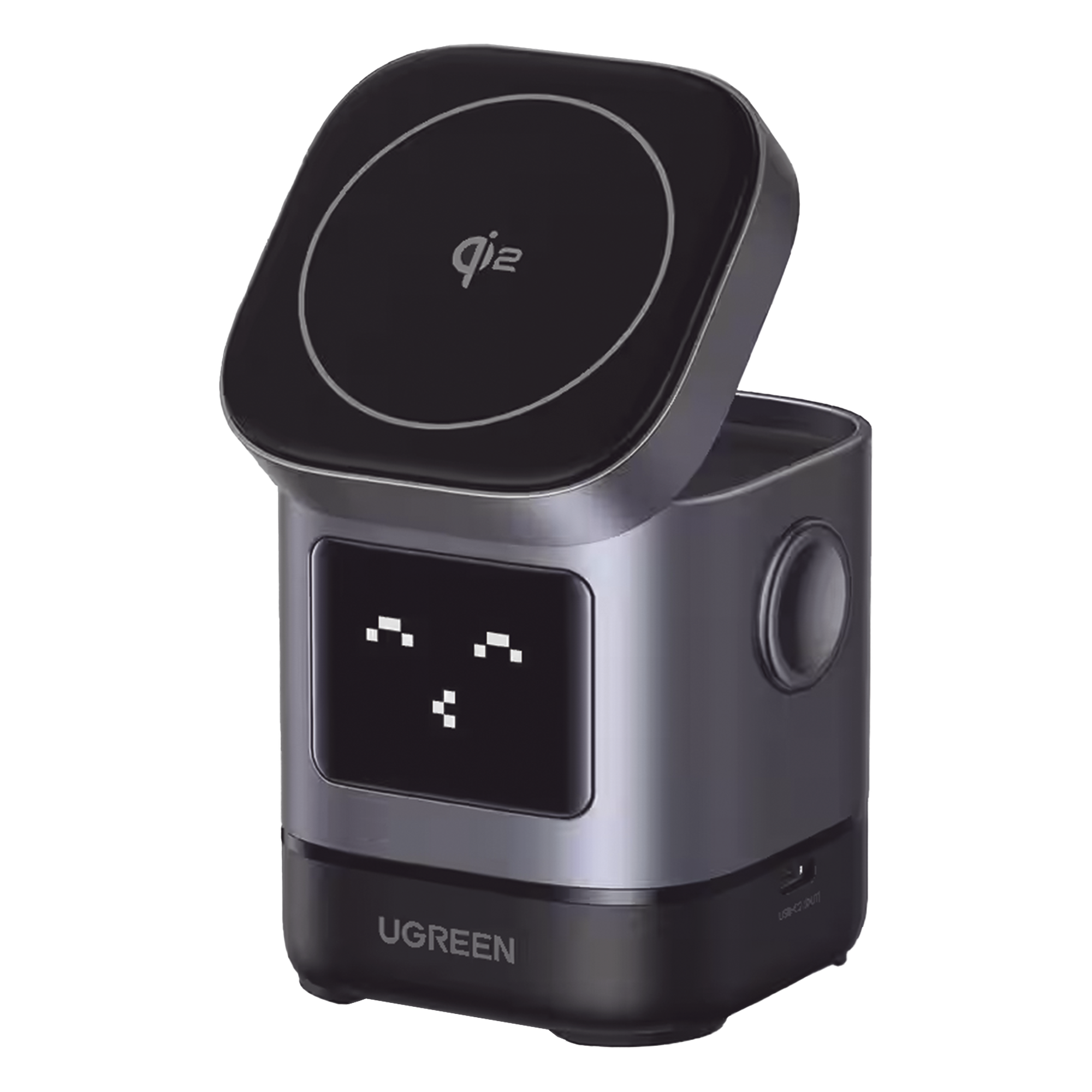 Cargador Inalámbrico / Qi2 15W / Triple Carga Simultánea / Pantalla Inteligente / 25W Total / USB-C 5W para Apple Watch — UGREEN · SKU 45775