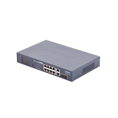 Switch No Administrable 8 Puertos Gigabit con Modo Extender a 250 m,  2 Puertos Uplink 10/100/1000 Mbps, 2 Puertos SFP