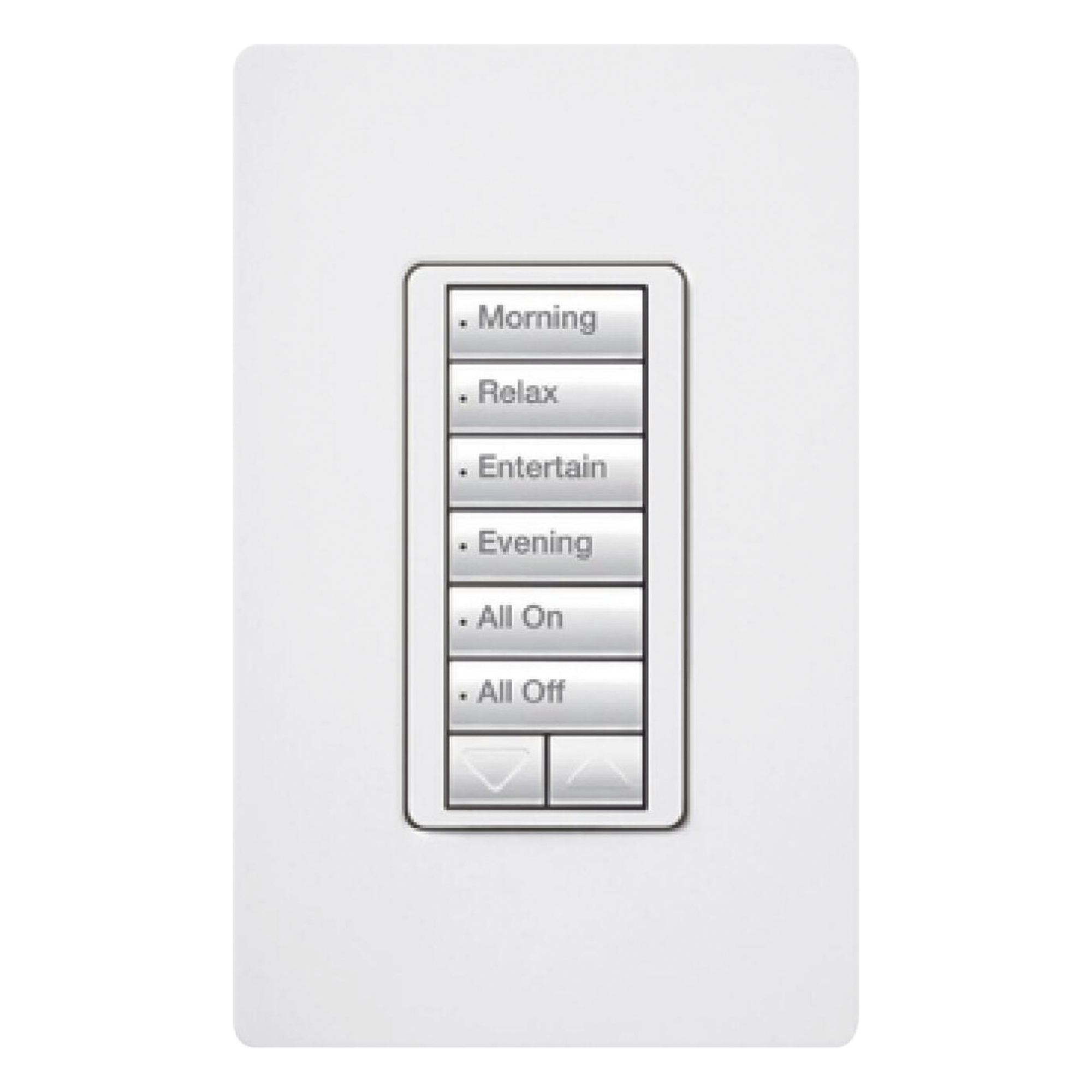 Teclado Híbrido con Atenuador / 6 Botones Programables / 450 W Incandescente / 100 W LED/CFL / Control de Neutro / Radiofrecuencia 431-437 MHz / Hasta 9 m (29.5 ft) de Repetidor — LUTRON ELECTRONICS · SKU RRDHN6BRLWH
