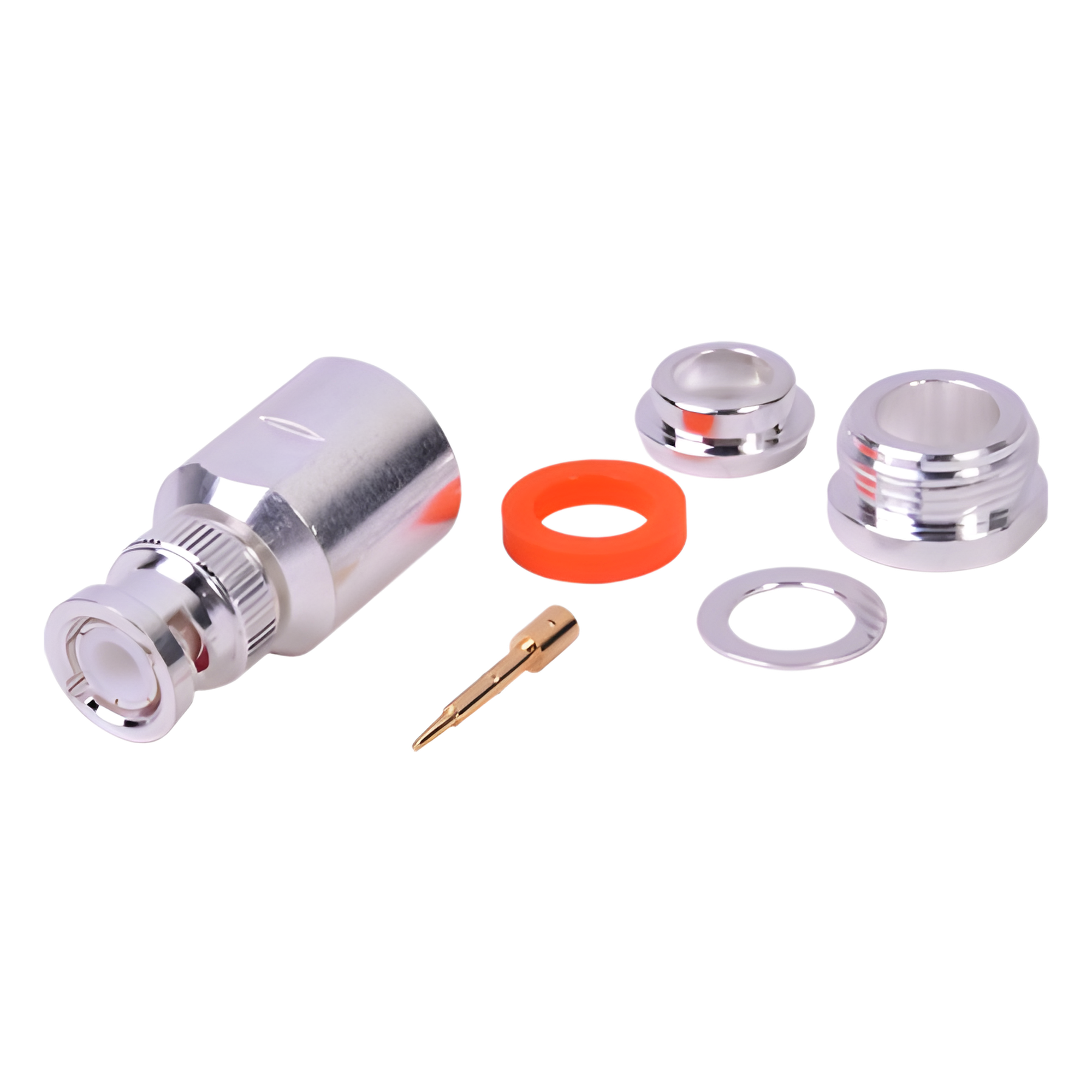 Conector Coaxial BNC Macho / Ensamble por Rosca / Cuerpo Bronce Plateado / Contacto Oro / Aislante Teflón / Cables RG8/U, LMR-400, CNT-400 — RF INDUSTRIES,LTD · SKU RFB-1101-1SI