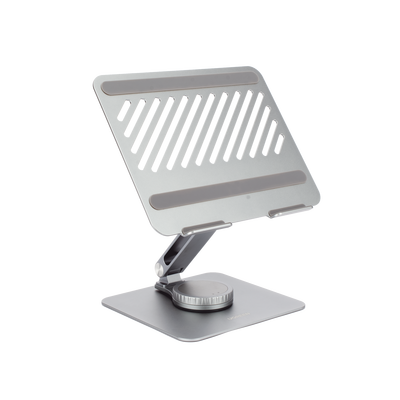 Soporte Giratorio de Aluminio para Laptop | Giratorio 360° | Función de Bloqueo | Soporta Laptops de 10 a 17.3''| Capacidad de Carga 5Kg | Excelente Estabilidad | Diseño Ergonómico | Altura y Angulo Ajustable | Plegable y Port&amp