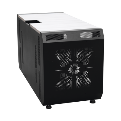 Consola Profesional para Monitoreo o Computo | Ranura para Base de Monitores | Microperforaciones | Luces LED Decorativas | Tomacorriente HTCM1U10C | Tapas Organizadoras de Cables | Niveladores | Rack para Montaje de Equipos | Ranura Pasaca