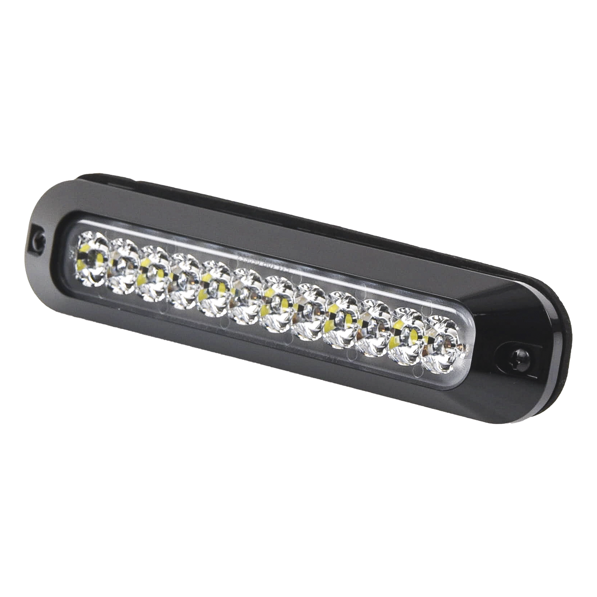 Luz Auxiliar LED / 12 LEDs Ultra Brillantes / Rojo/Blanco / 70 Patrones de Destello / 12-24 VCC / SAE J595 Clase I / 157 mm (6.2 in) x 20 mm (0.8 in) x 35 mm (1.4 in) — ECCO · SKU ED3755RC