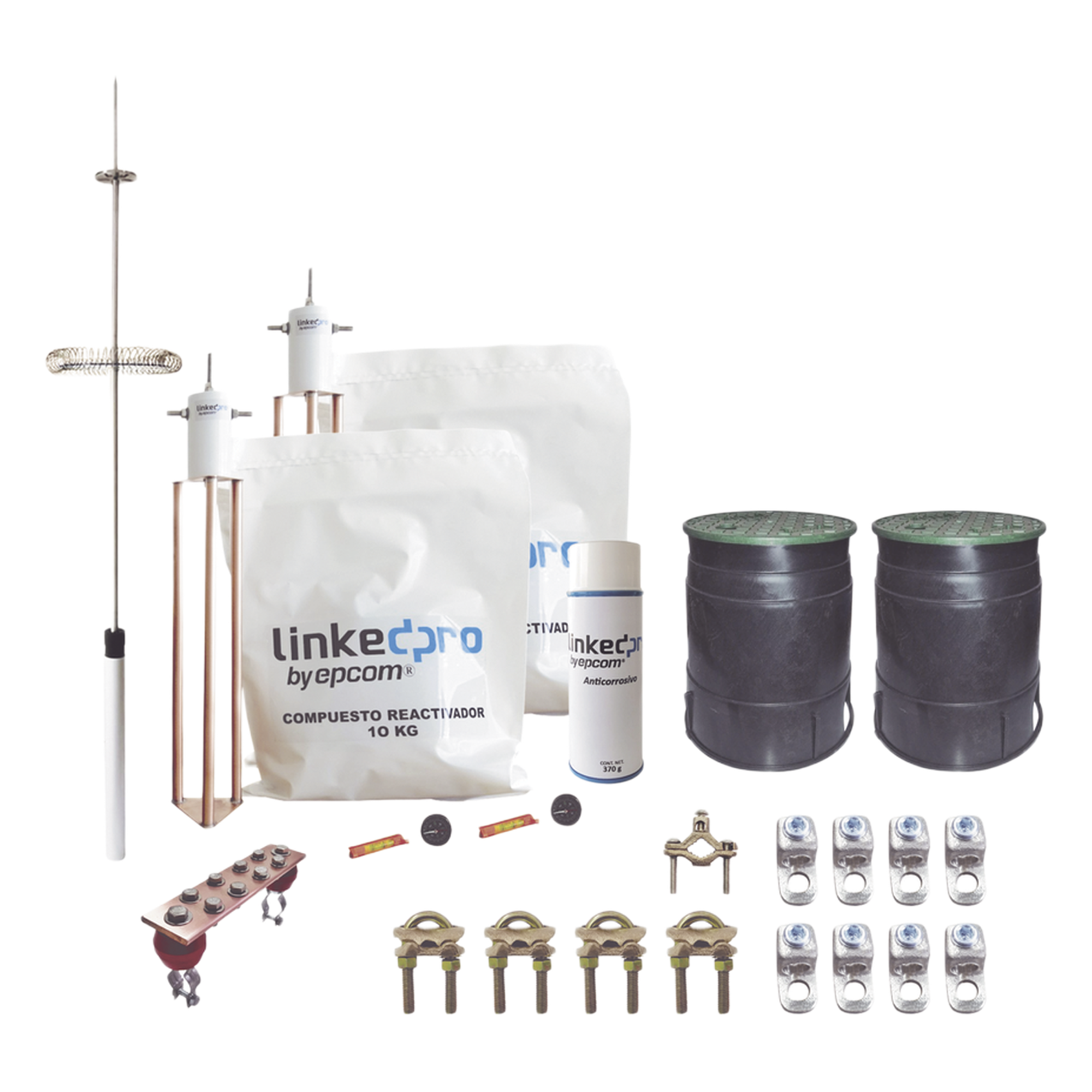 Kit Pararrayos Torre 30 m / Punta Dipolo Corona Aluminio / Electrodo Cobre 30A / Filtro Equipotencial / Accesorios Instalación Incluidos — LINKEDPRO BY EPCOM · SKU KLP-TZ-PRO