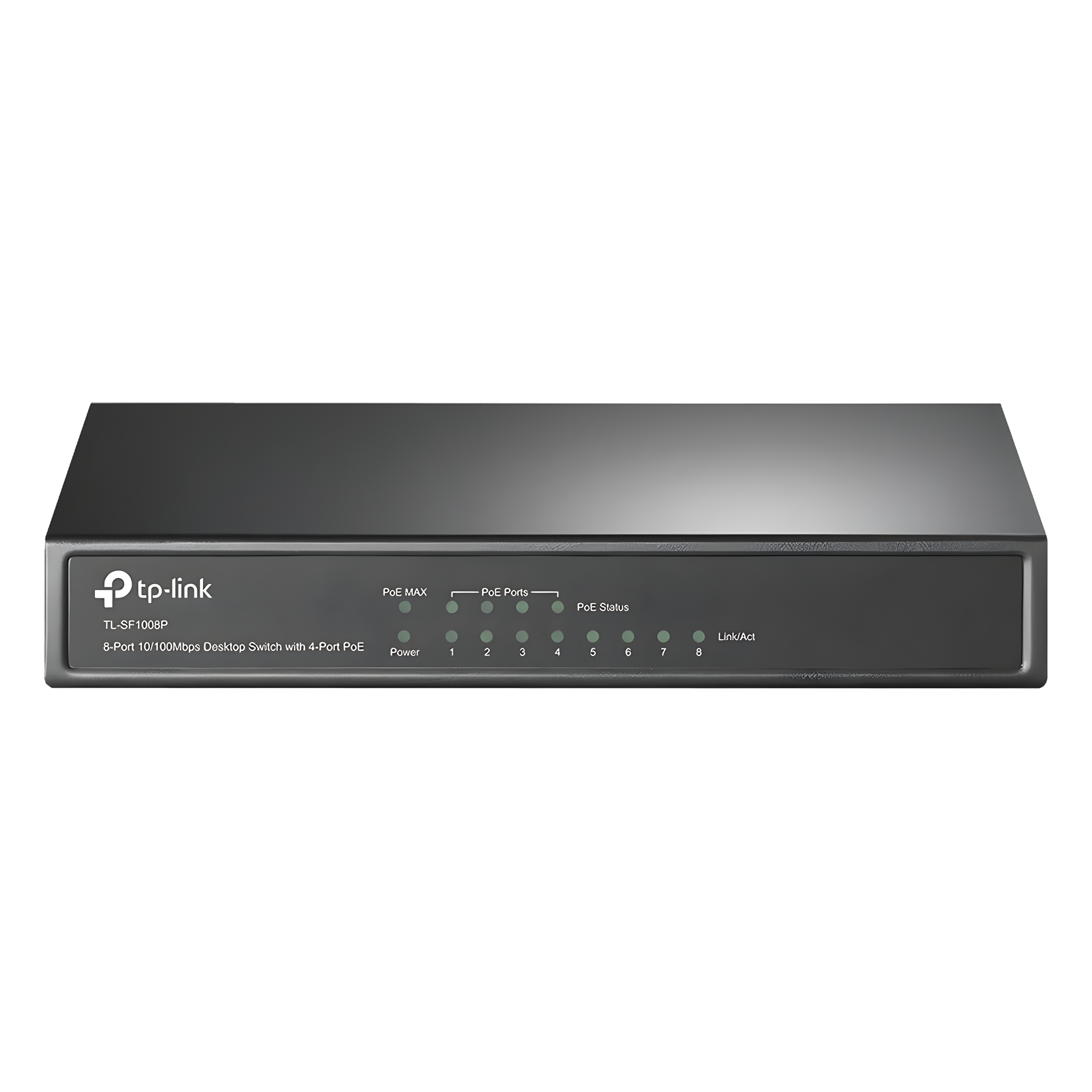 Switch PoE+ No Administrable / 8 Puertos 10/100 Mbps / 4 Puertos PoE 802.3af/at / 66W / Alcance Extendido 250 m (820 pies) / Sin Ventilador — TP-LINK · SKU TL-SF1008P