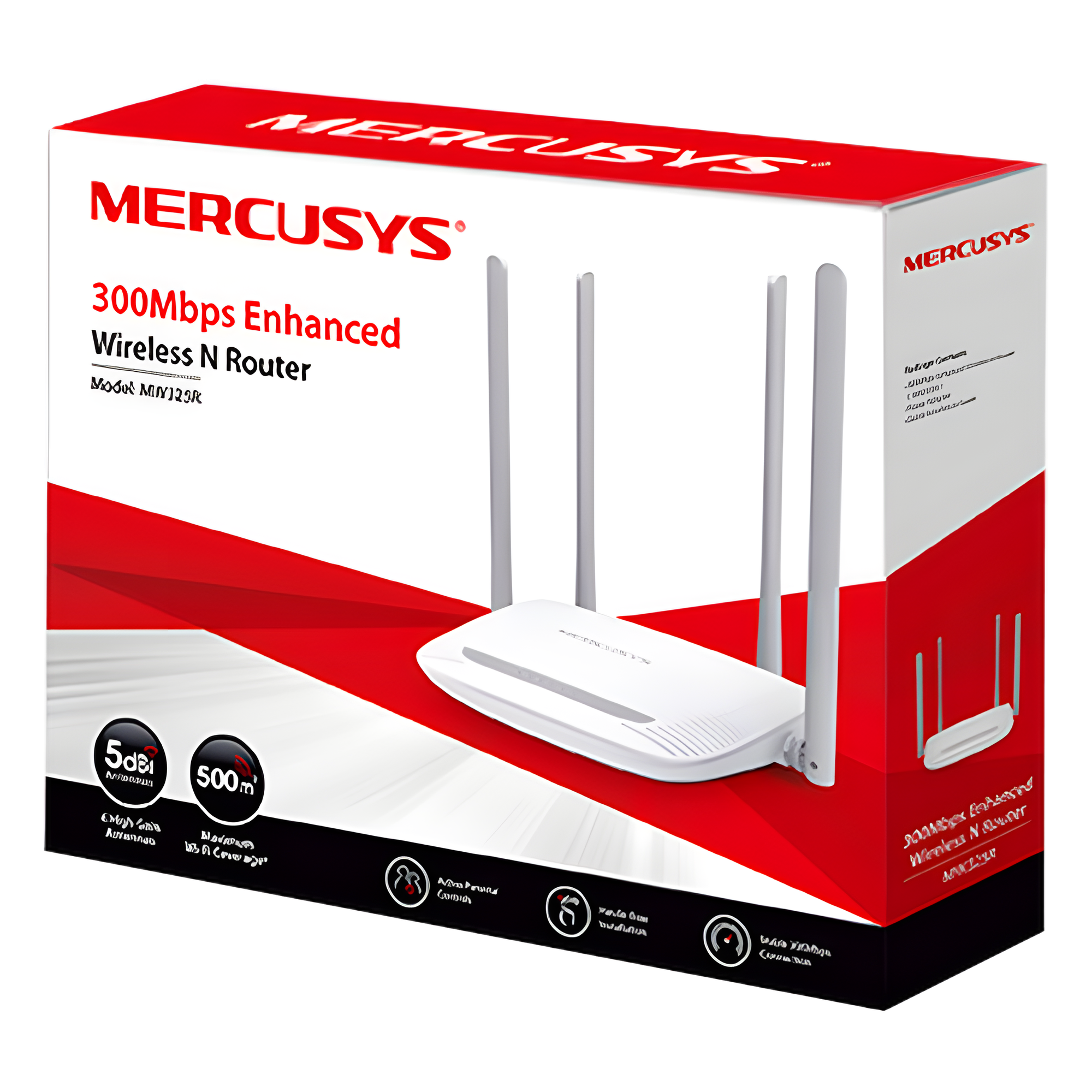 Router Inalámbrico N / 300 Mbps / 2.4 GHz / 1 Puerto WAN 10/100 Mbps / 3 Puertos LAN 10/100 Mbps / 4 Antenas 5 dBi — Mercusys · SKU MW325R