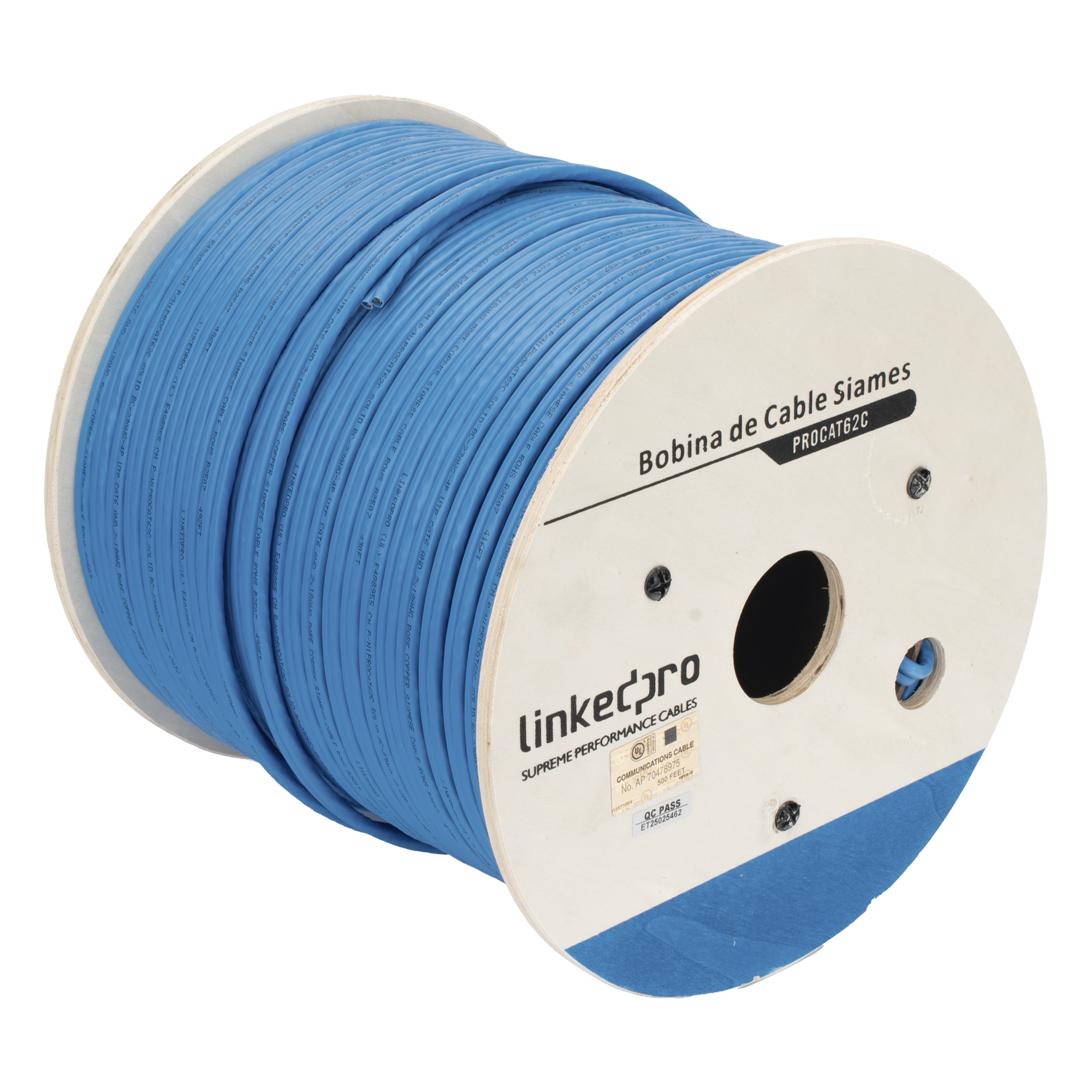 Bobina de Cable Siamés Cat6 UTP / 100% Cobre / 2 Conductores 18 AWG / 152 Metros (500 Pies) / Exterior UV-Rated / 250 MHz — LINKEDPRO BY EPCOM · SKU PROCAT62C