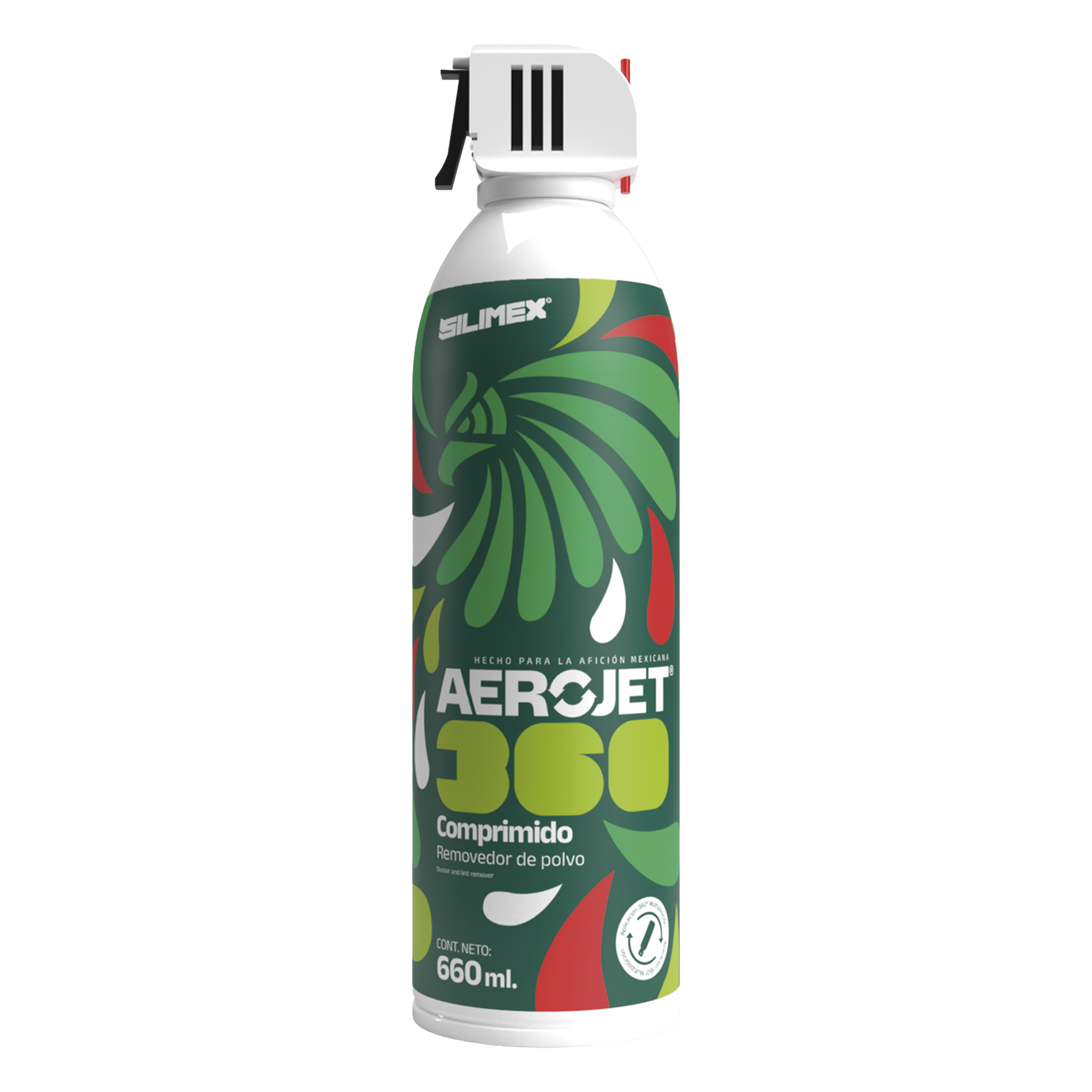 Removedor de Aire Comprimido / Aplicación 360° / Válvula Anti-Estallamiento / 660 ml / Uso en Cualquier Posición / Sin Residuos ni Humedad — SILIMEX · SKU AEROJET360-MEX