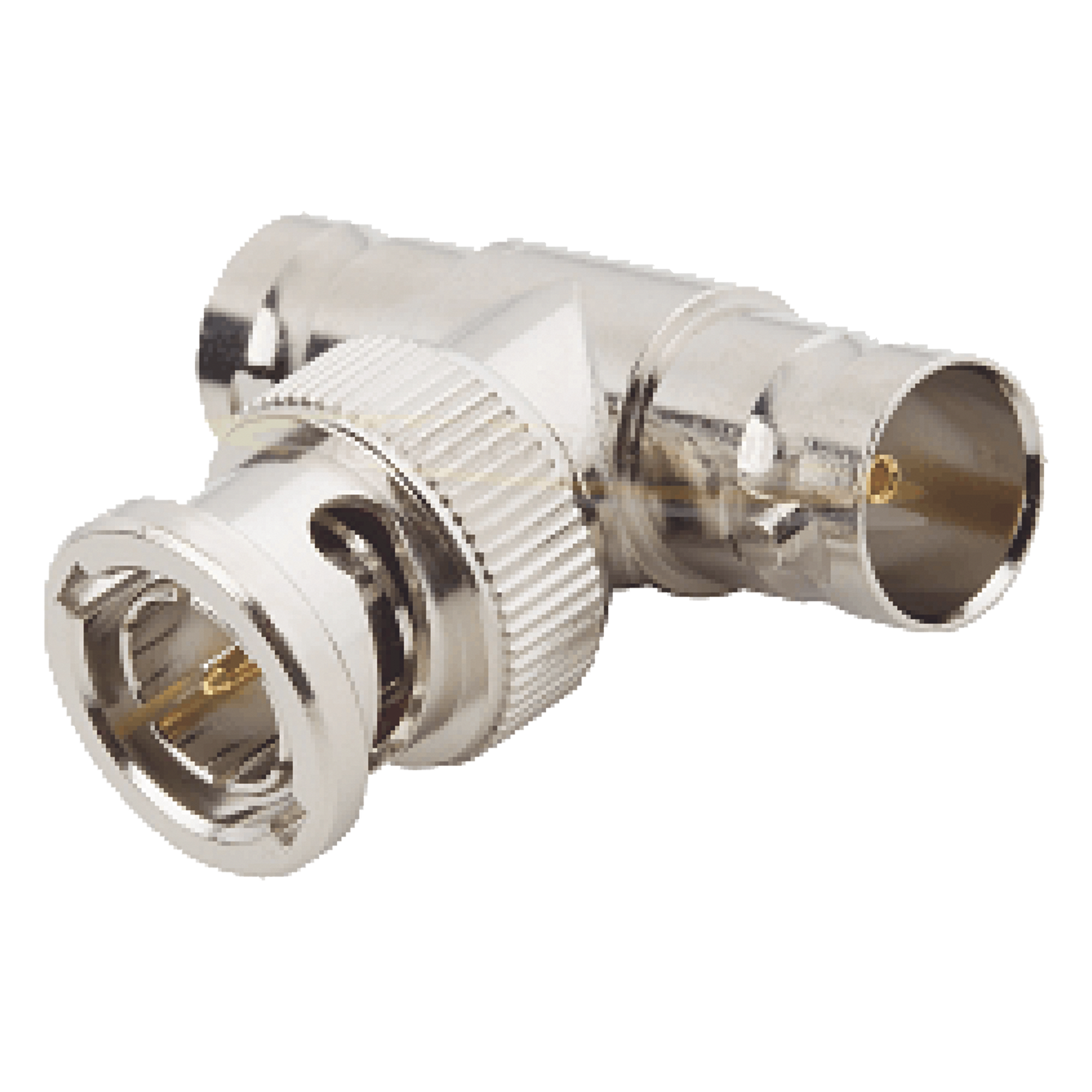 Adaptador RF en T / BNC Macho a Doble BNC Hembra / 50 Ohm / Cuerpo Niquelado / Contacto Oro / Aislante Teflón — RF INDUSTRIES,LTD · SKU RFB-1130