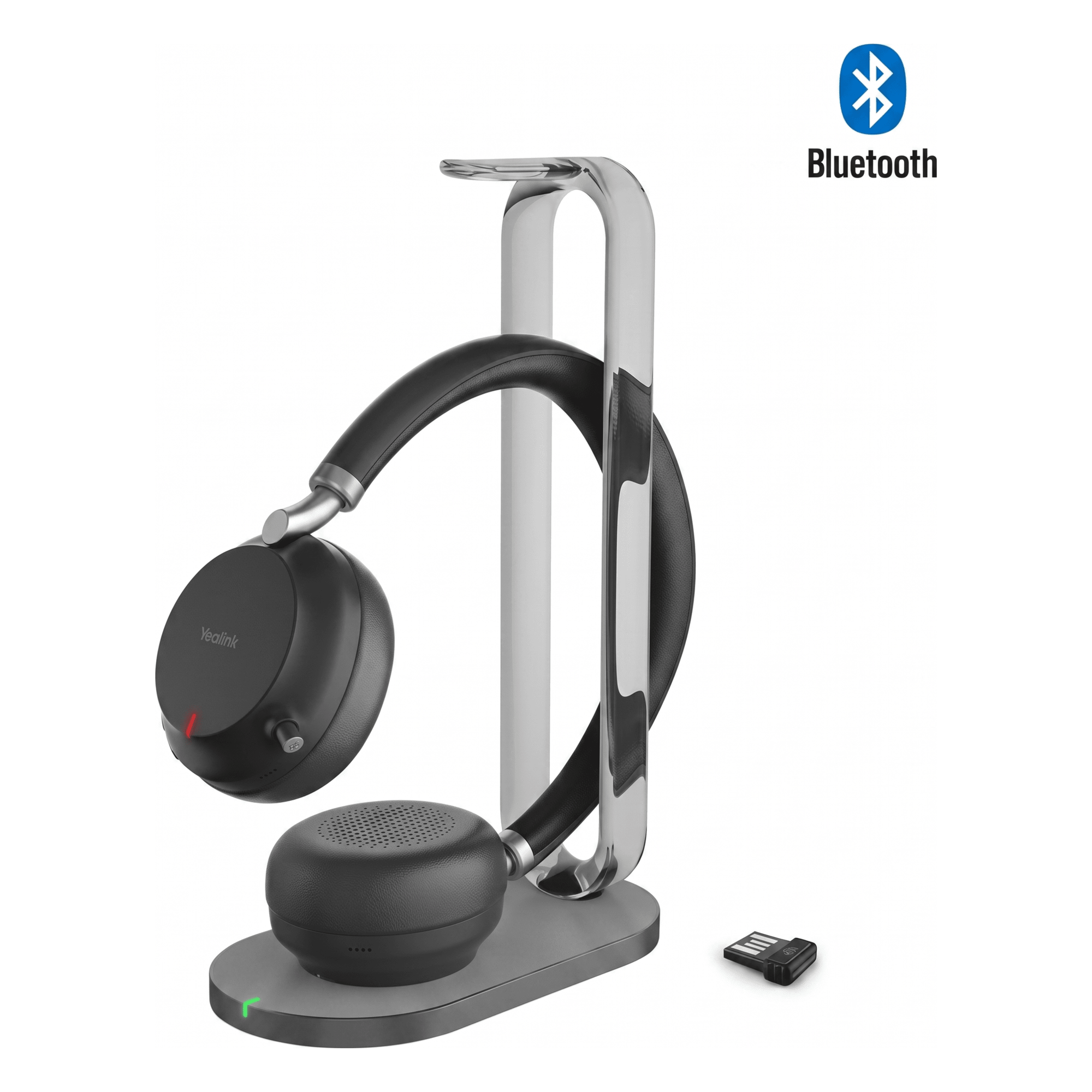 Auriculares Profesionales / Bluetooth 5.3 / Alcance 45 m (147.6 ft) / ANC 35 dB / Autonomía 40 h / Base de Carga Qi / USB-C y USB-A — YEALINK · SKU BH76-PLUS-WITH-CHARGING-STAND-UC-BLACK-USB-C/A