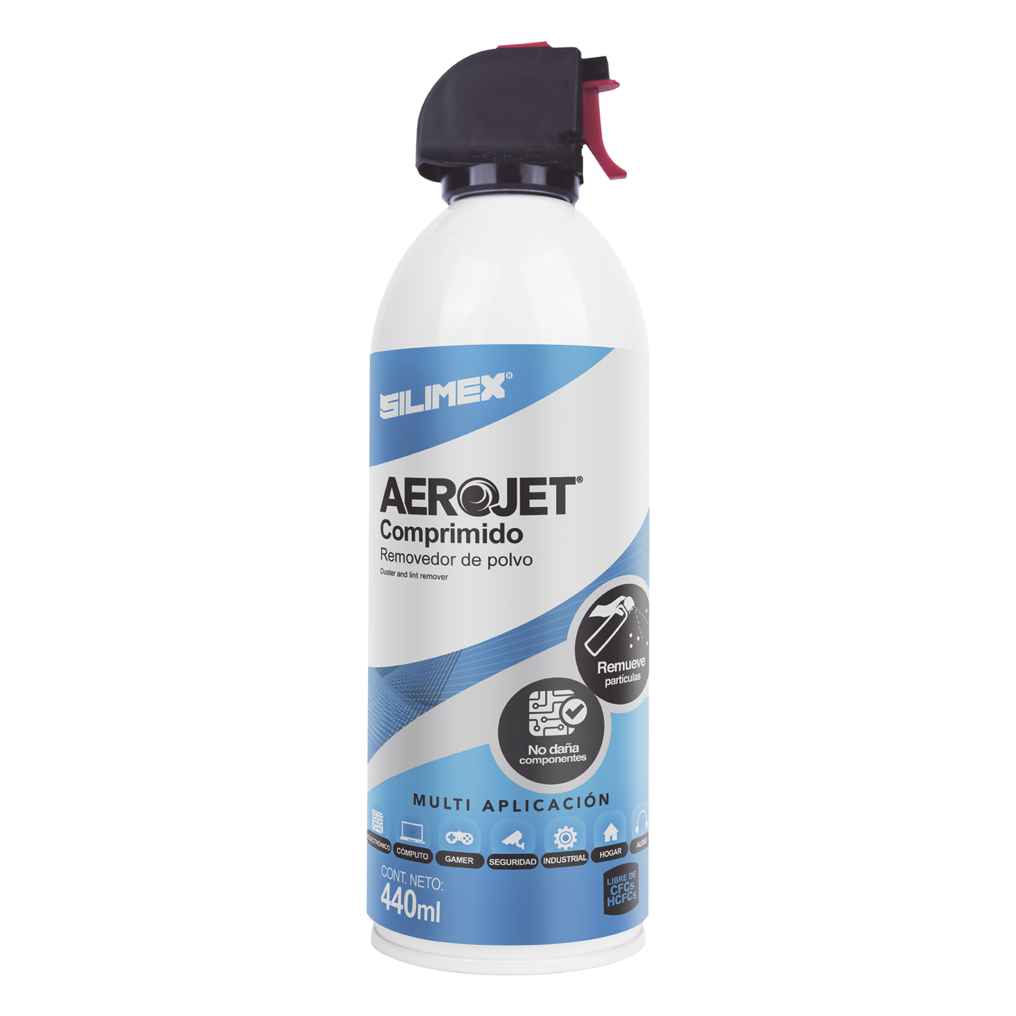 Removedor de Polvo y Residuos / Aire Comprimido / 440 ml / Limpieza de Electrónicos / 15-20 cm Distancia Óptima / 0.49 ft-0.66 ft — SILIMEX · SKU AEROJET-440