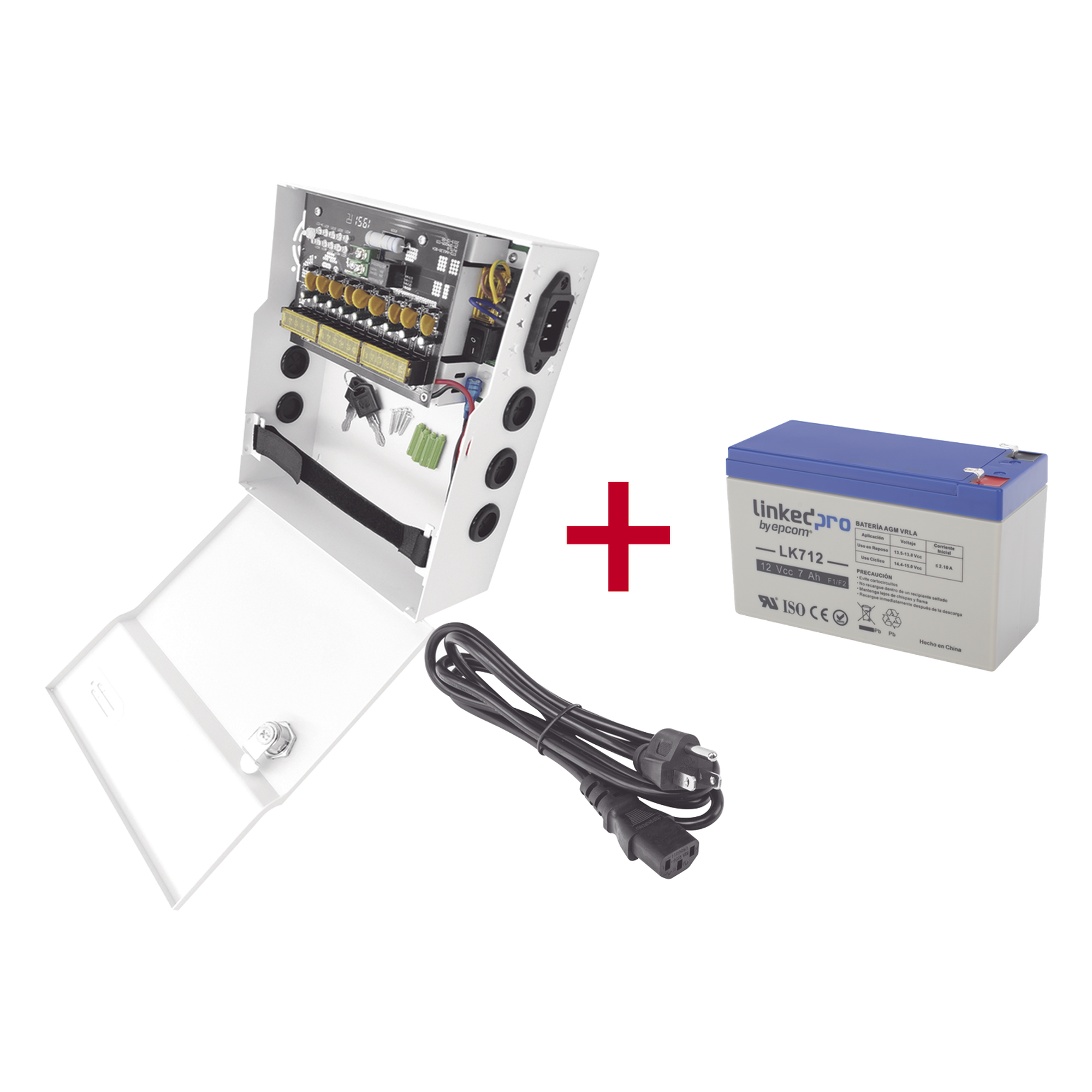 Fuente de Alimentación con Batería de Respaldo / 11-15 VCC / 10 A / 9 Canales / Entrada 96-264 VCA / Batería 12 VCC 7 Ah — EPCOM POWERLINE · SKU PLK12DC8ABK/K