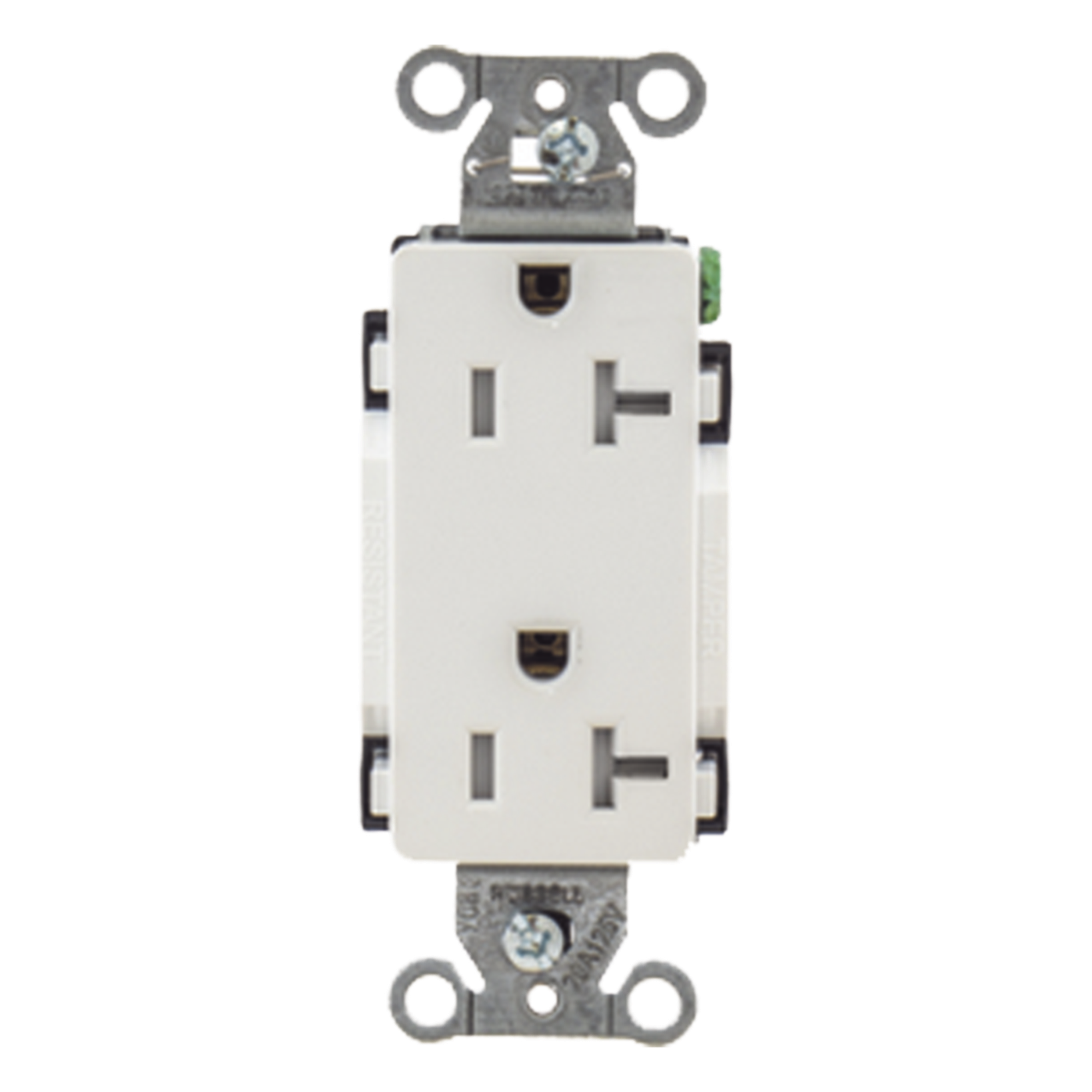 Contacto Duplex Decorador / 20 A / 125V / NEMA 5-20R / 2 Polos 3 Hilos / Resistente a Manipulaciones / Grado Industrial / 3.28 x 1.14 x 1.29 in — HUBBELL · SKU HUB-DR20-WHI-TR