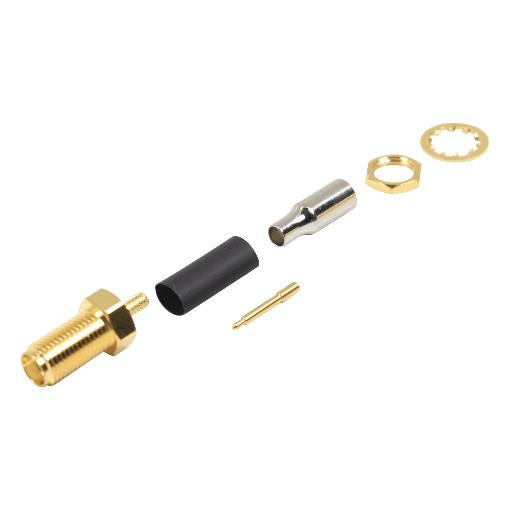 Conector SMA Hembra Inverso / Chasis D-Plano / Anillo Plegable RG-316 / Cuerpo Niquelado / Contacto Plateado — RF INDUSTRIES,LTD · SKU RP-3252-1B1