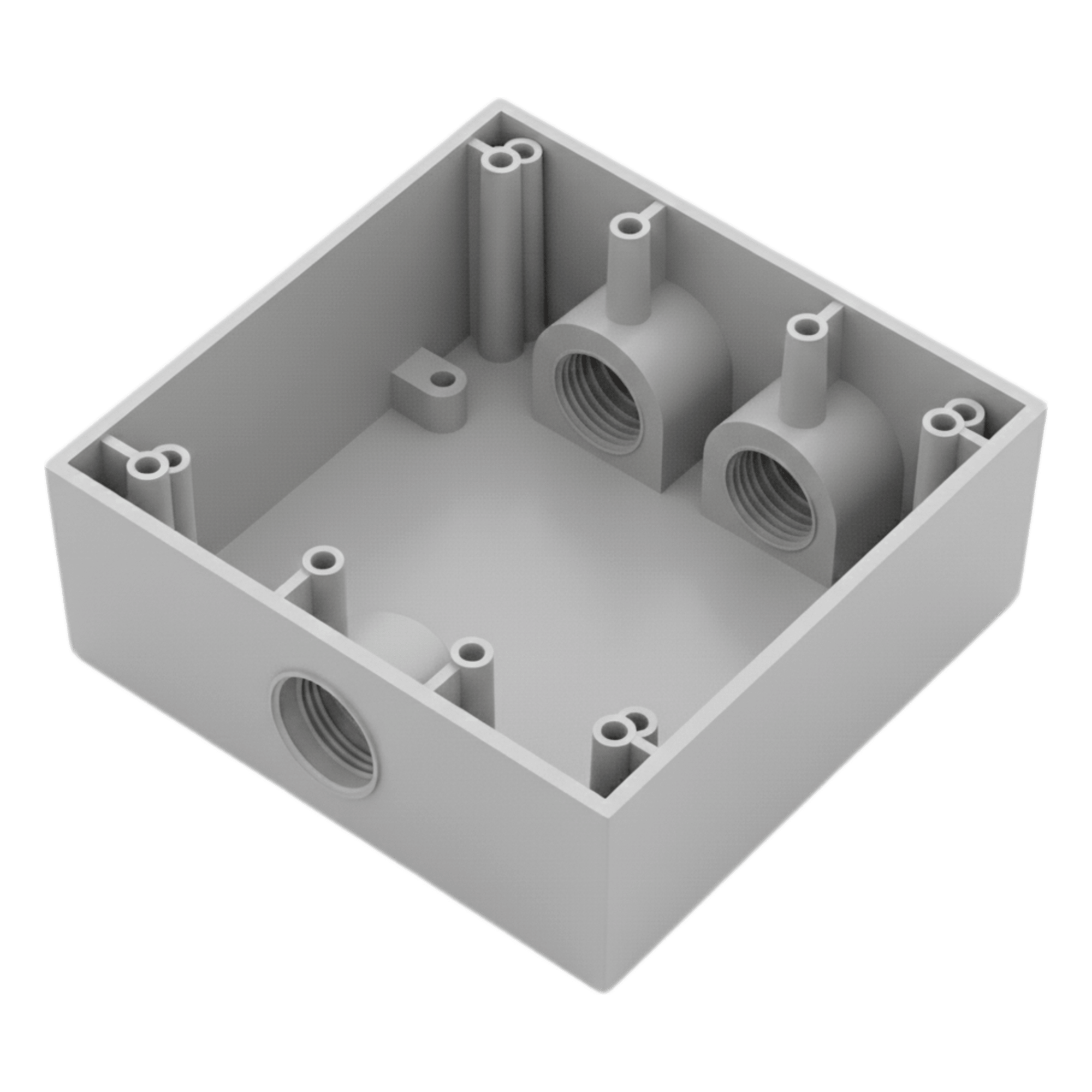 Caja Condulet Cuadrada / 3 Bocas 3/4" (19.05 mm) / Aluminio Diecast / Intemperie / Volumen 483.8 cm³ — RAWELT · SKU RC-0485