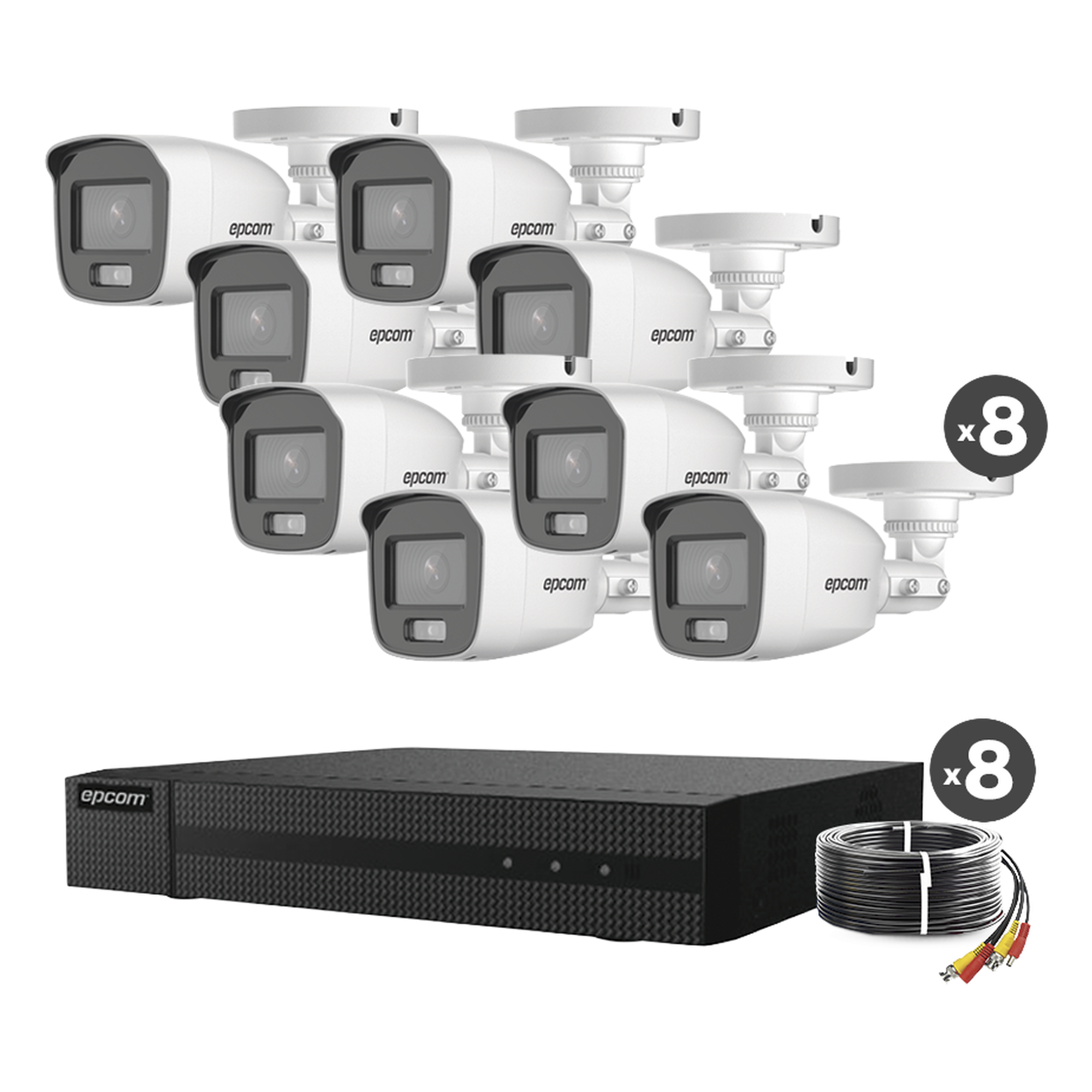 Kit de Videovigilancia TurboHD / DVR 8 Canales + 2 IP / 1080p Lite / 8 Cámaras Bala ColorVu / Audio Integrado / IR Blanco 20 m (65.6 ft) / HDD hasta 6 TB — EPCOM PROFESSIONAL · SKU B8-KIT8-CV/A