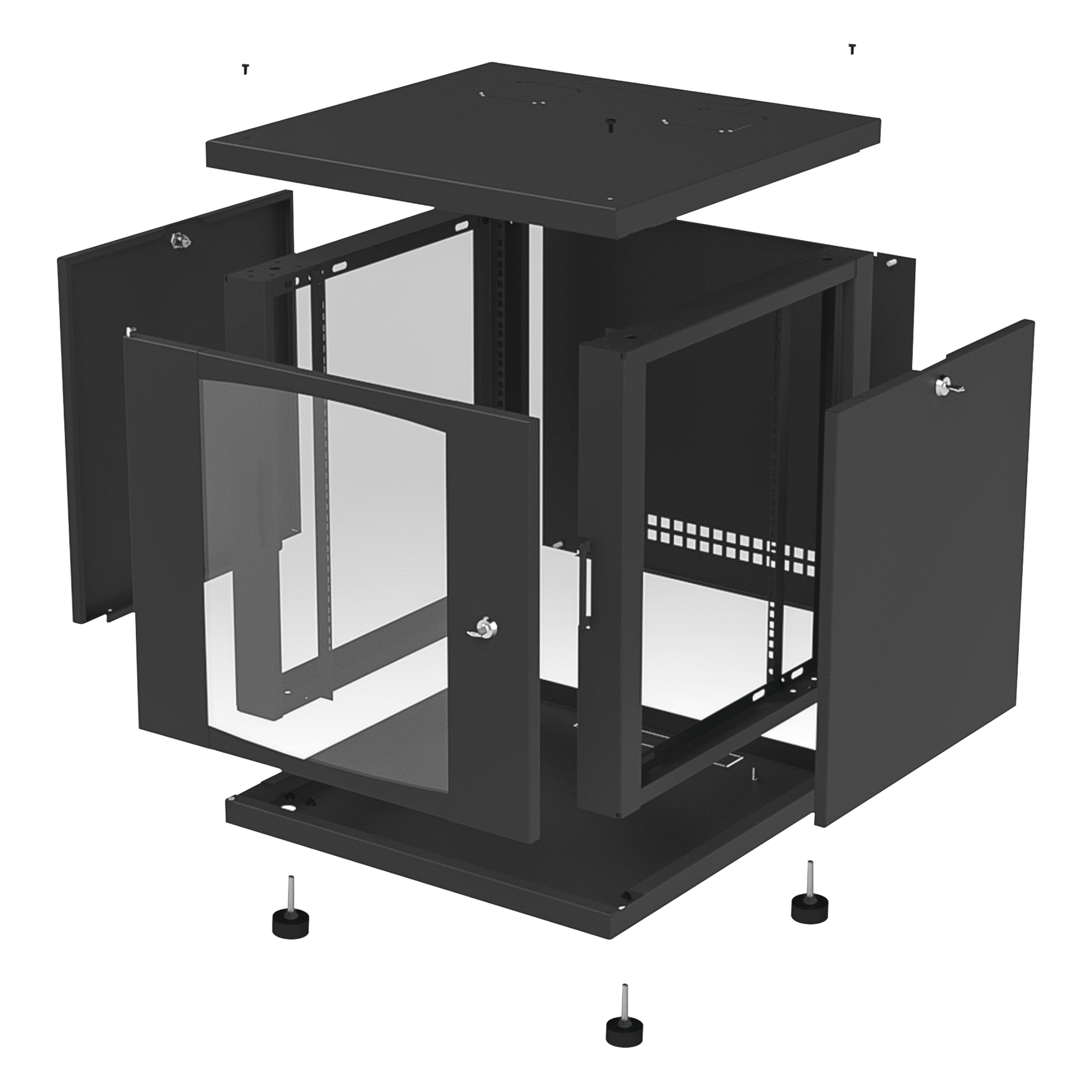 Gabinete de Piso / 12UR / 638 mm Profundidad / 276 kg Carga / Acero ANSI/TIA RS-310-D / Puerta Cristal Templado