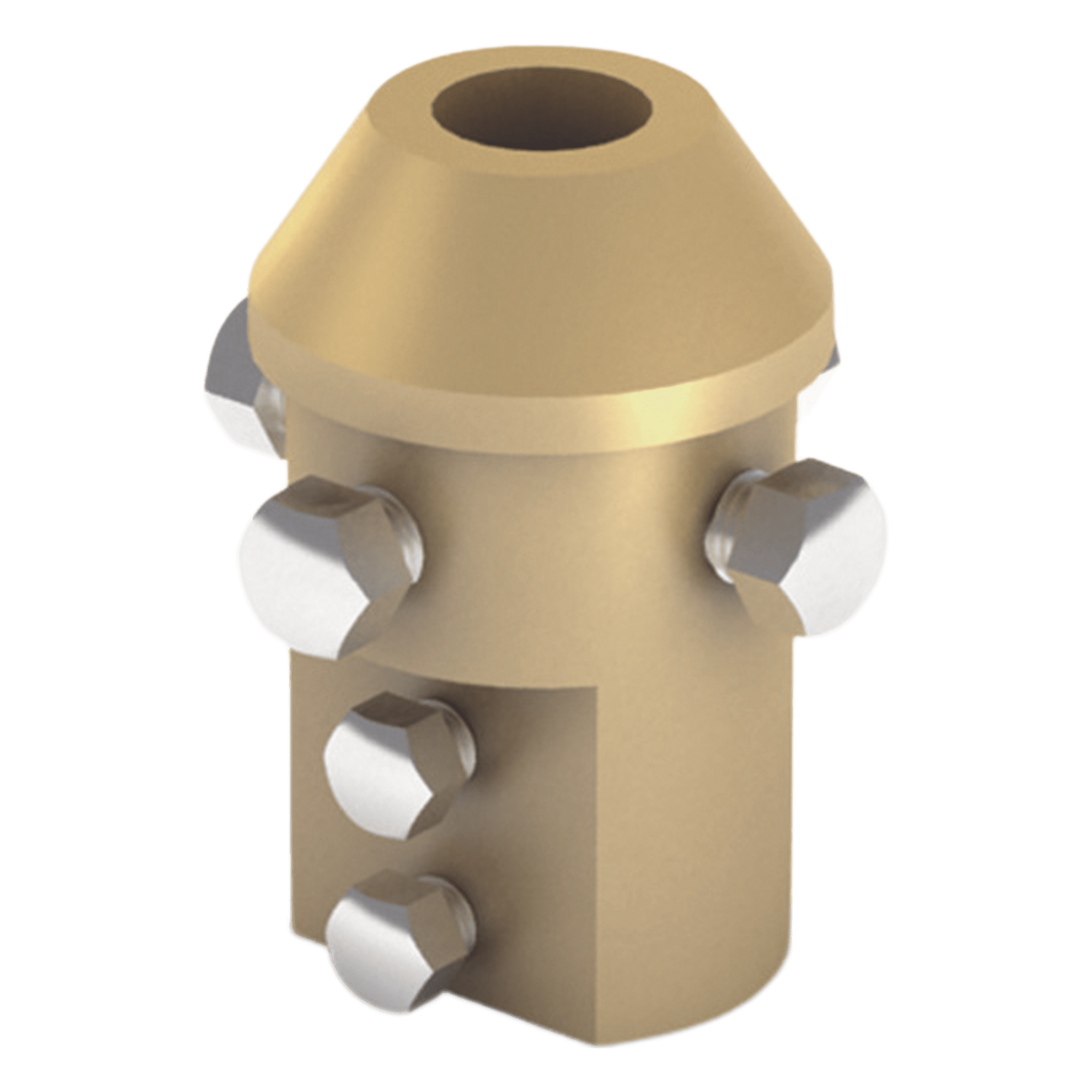 Adaptador de Punta Pararrayo / Mástil 1 1/2" (38.1 mm) / Latón / Conductores 8-10 mm / Sección 50-70 mm² / 655 g — APLICACIONES TECNOLOGICAS · SKU AT-011-A