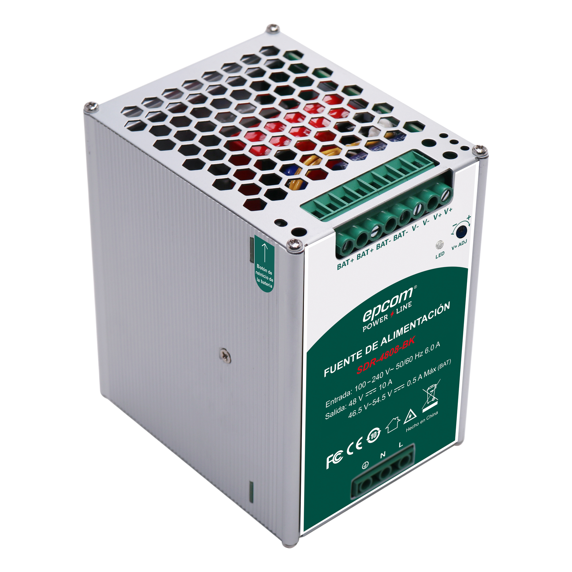 Fuente de Alimentación Industrial DIN Riel / 480 W / Salida 48 VCC 10 A / Eficiencia ≥93% / Carga de Batería / -20°C a 70°C