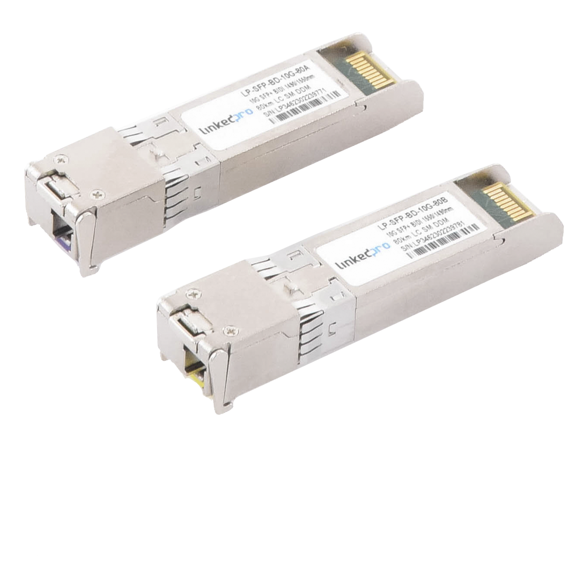 Transceptor Óptico SFP+ Bidireccional / 10 Gbps / Monomodo 1490/1550 nm / LC/UPC Simplex / DDM / Alcance 80 km (262.5 ft) / Hot-Pluggable / 2 Piezas — LINKEDPRO BY EPCOM · SKU LP-SFP-BD-10G-80